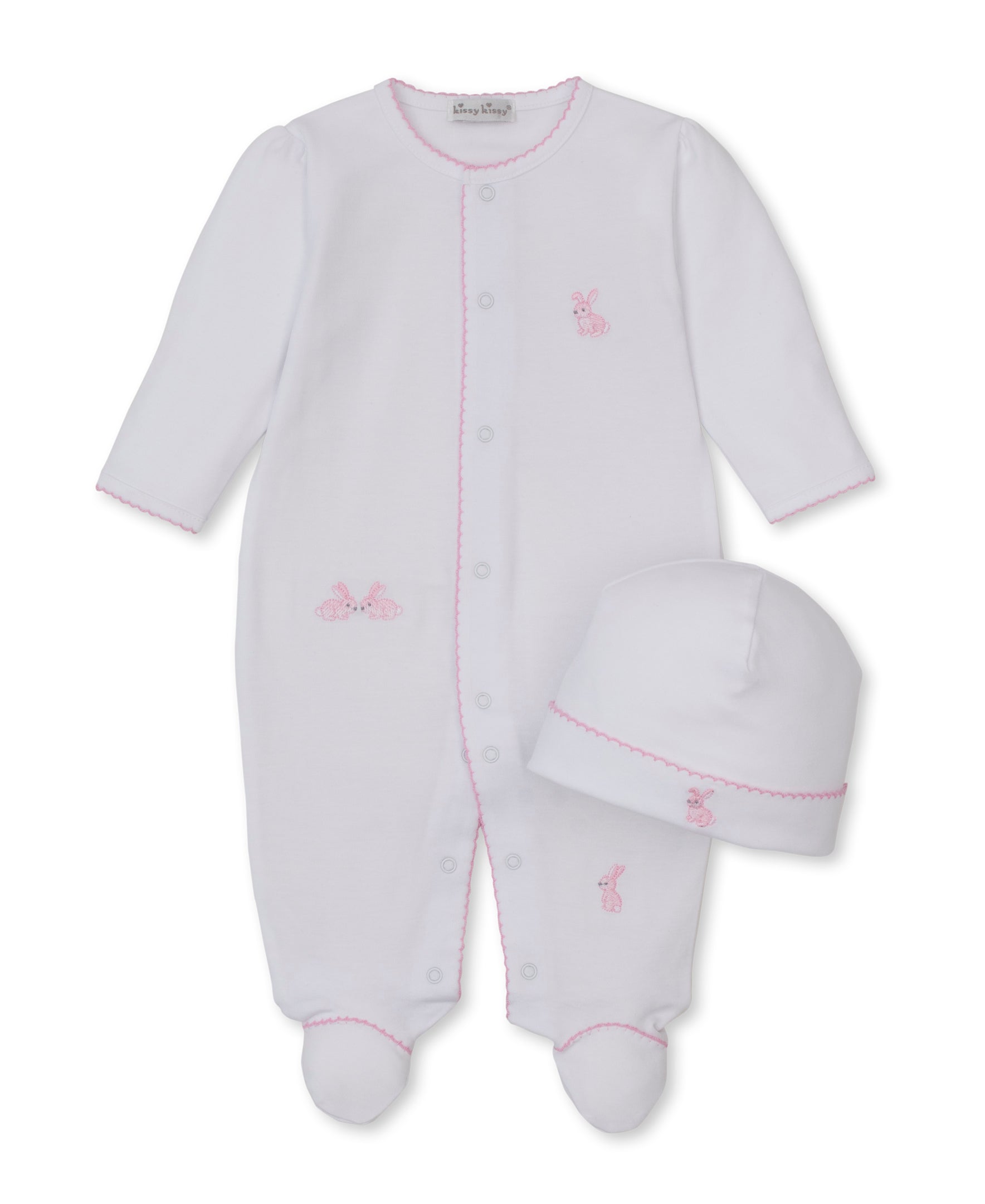 Springtime Bunny Fun White/Pink Footie & Hat Set - Kissy Kissy