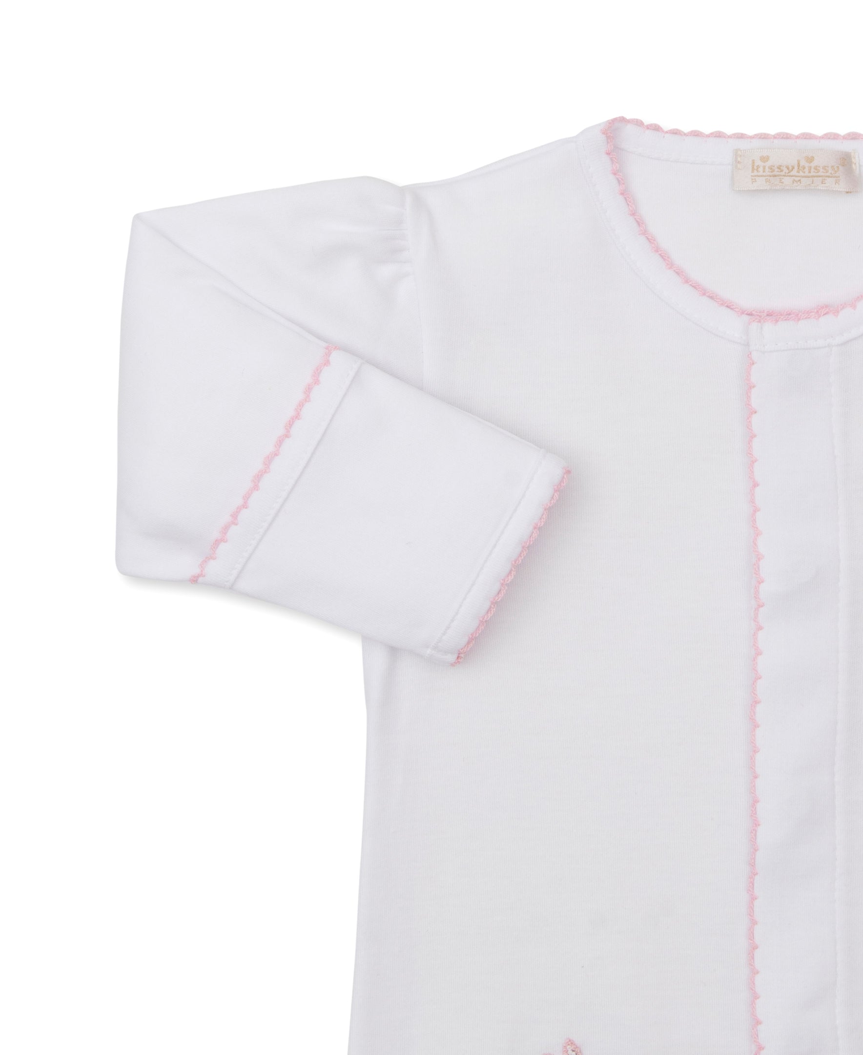 Premier Springtime Bunny Fun White/Pink Hand Emb. Footie - Kissy Kissy
