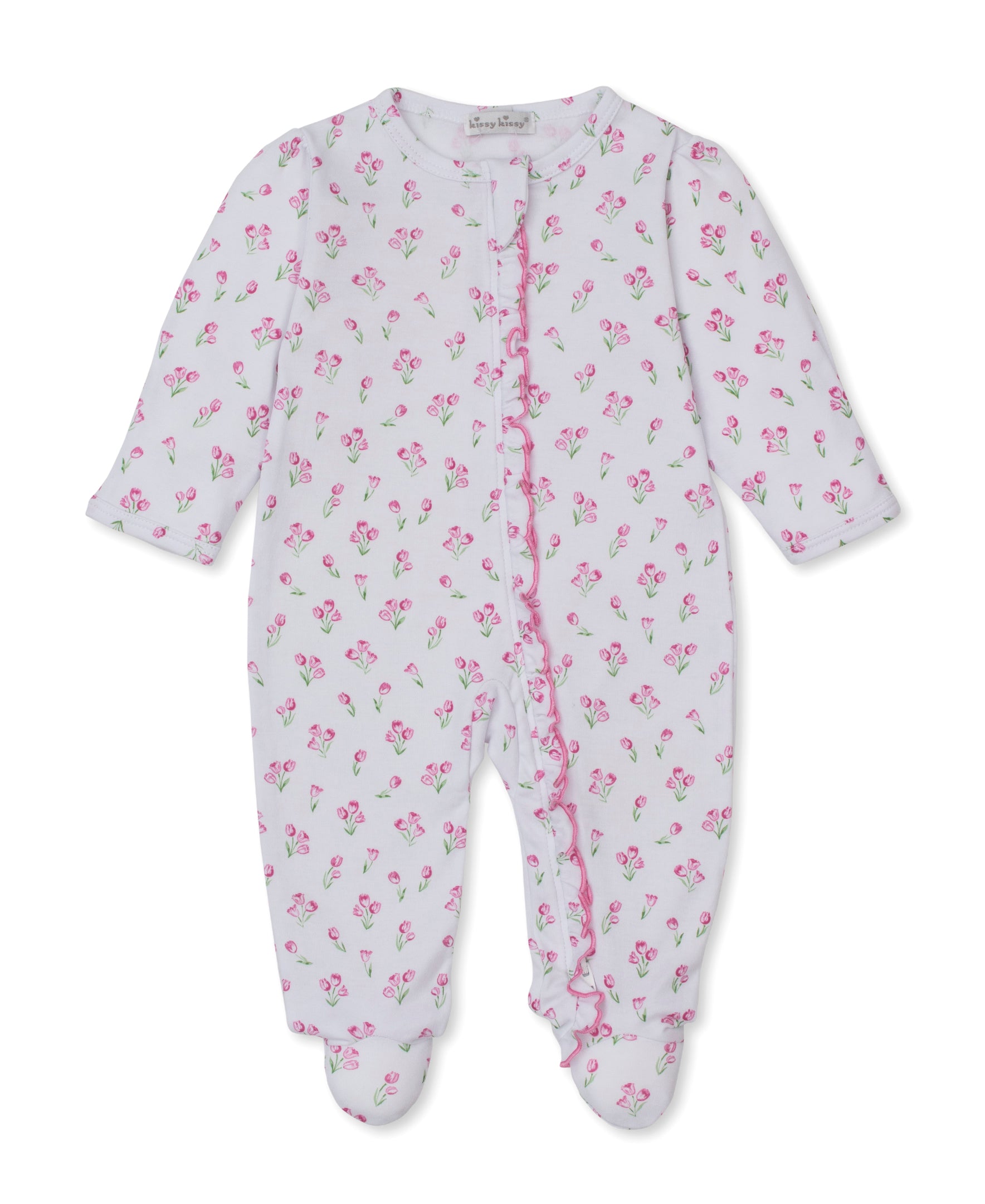Timeless Tulips White Zip Footie - Kissy Kissy
