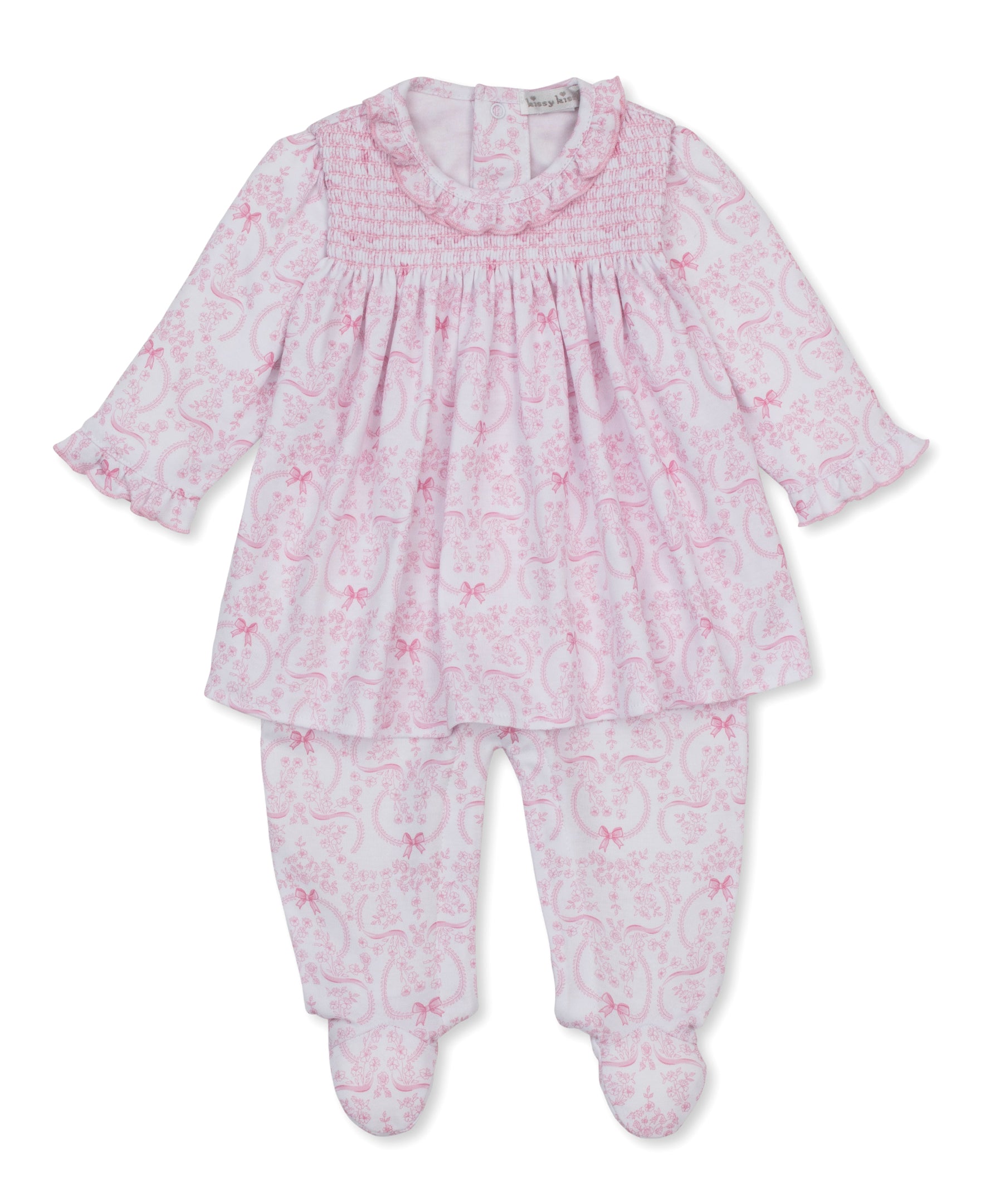Delicate Blooming Bows Pink Footed Dress Set - Kissy Kissy