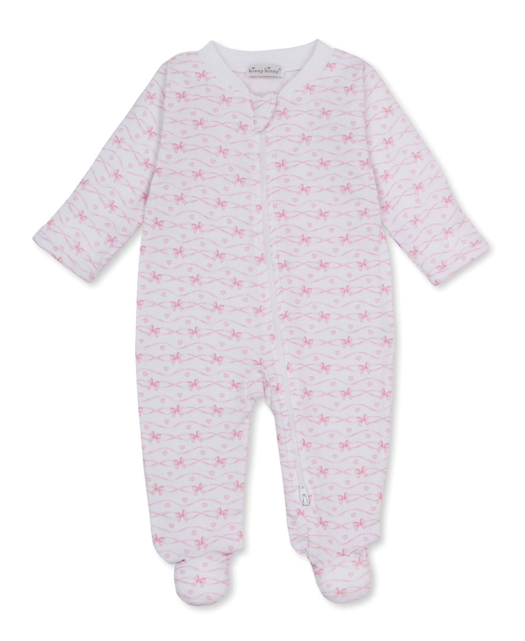 Baby Bows Pink Zip Footie