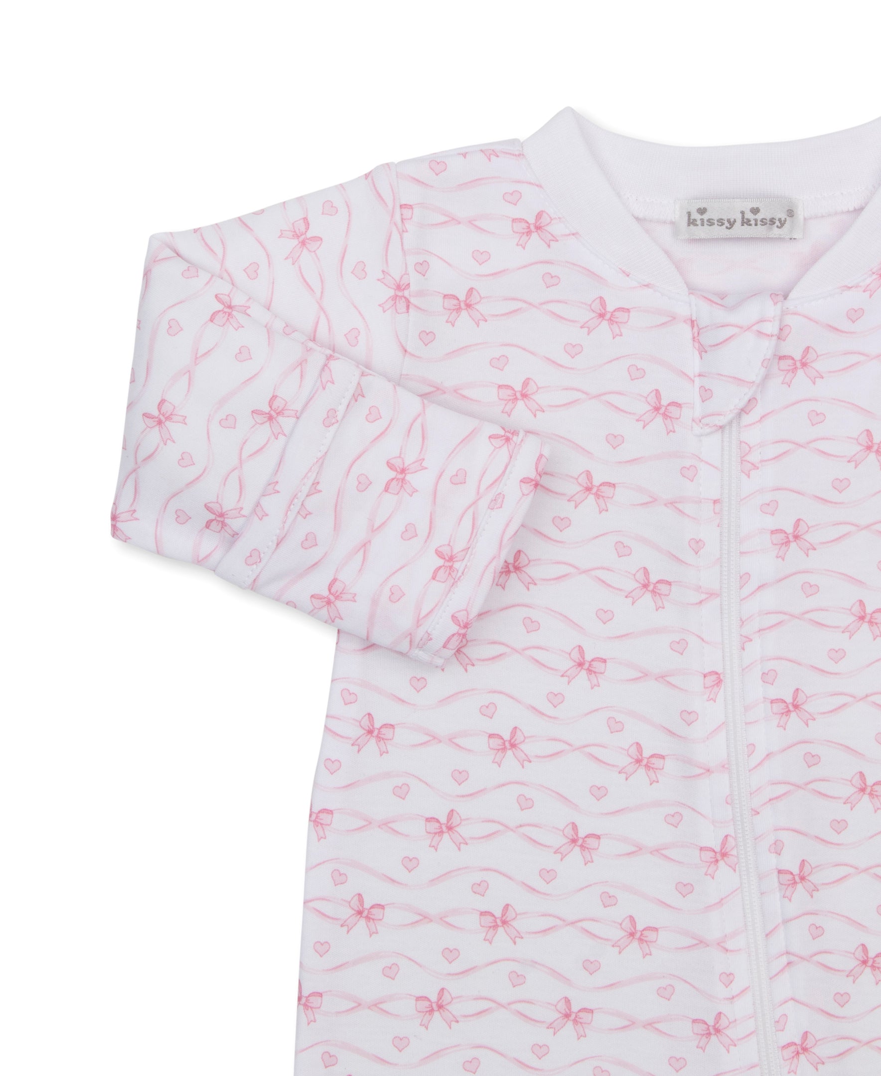 Baby Bows Pink Zip Footie