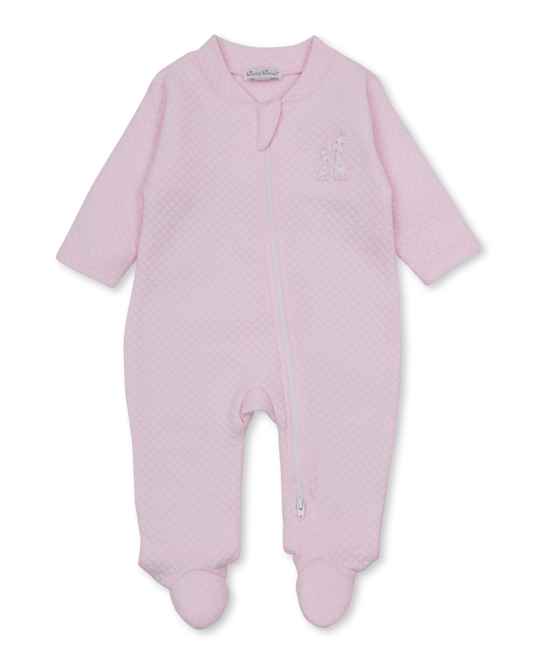 Giraffe Laughs Pink Jacquard Zip Footie - Kissy Kissy