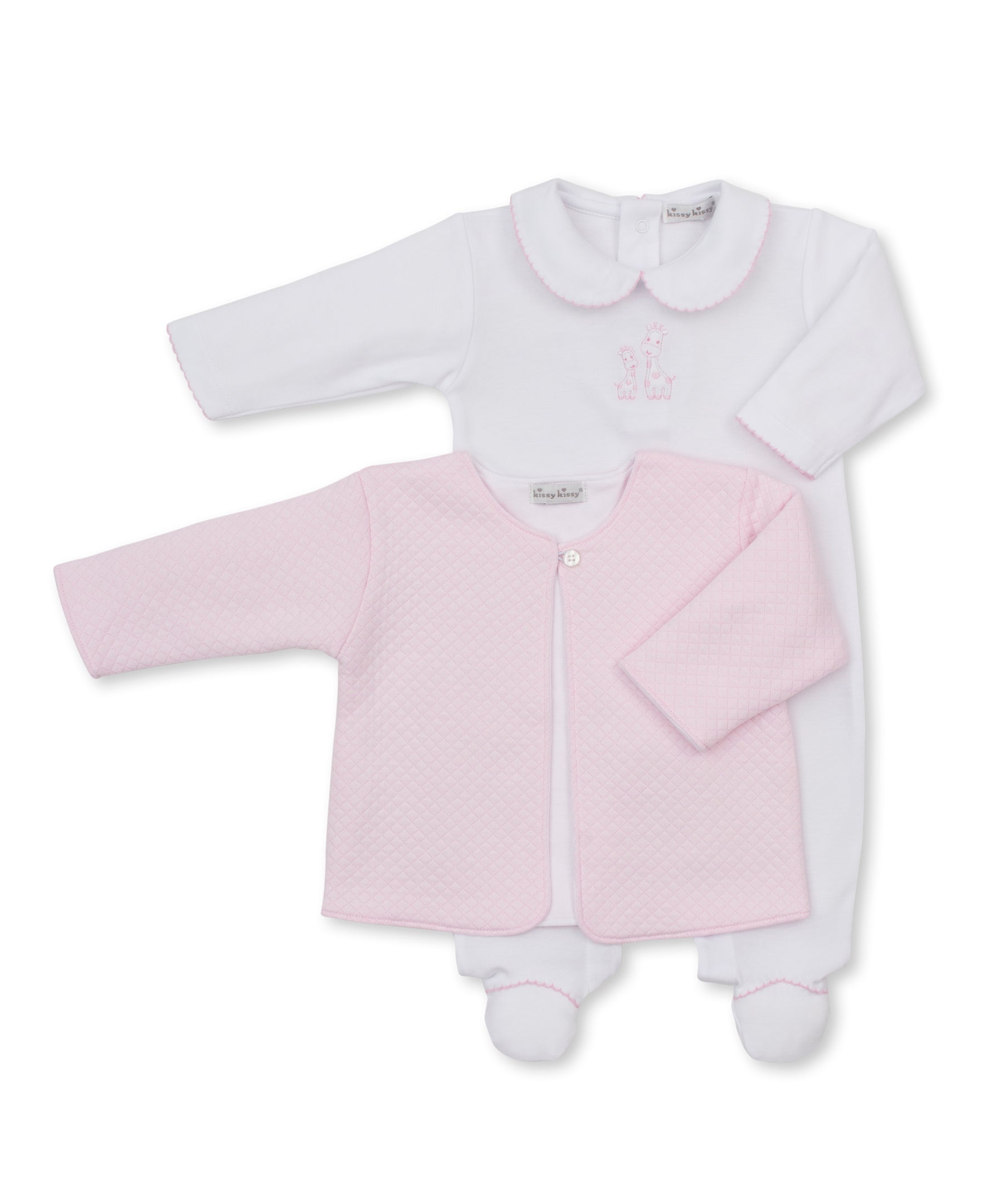 Giraffe Laughs White Footie & Pink Jacquard Jacket Set - Kissy Kissy