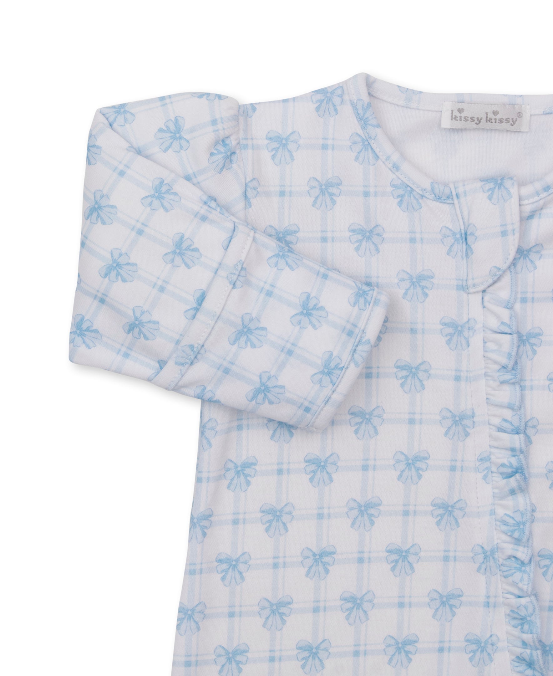 Windowpane Bows Blue Zip Footie