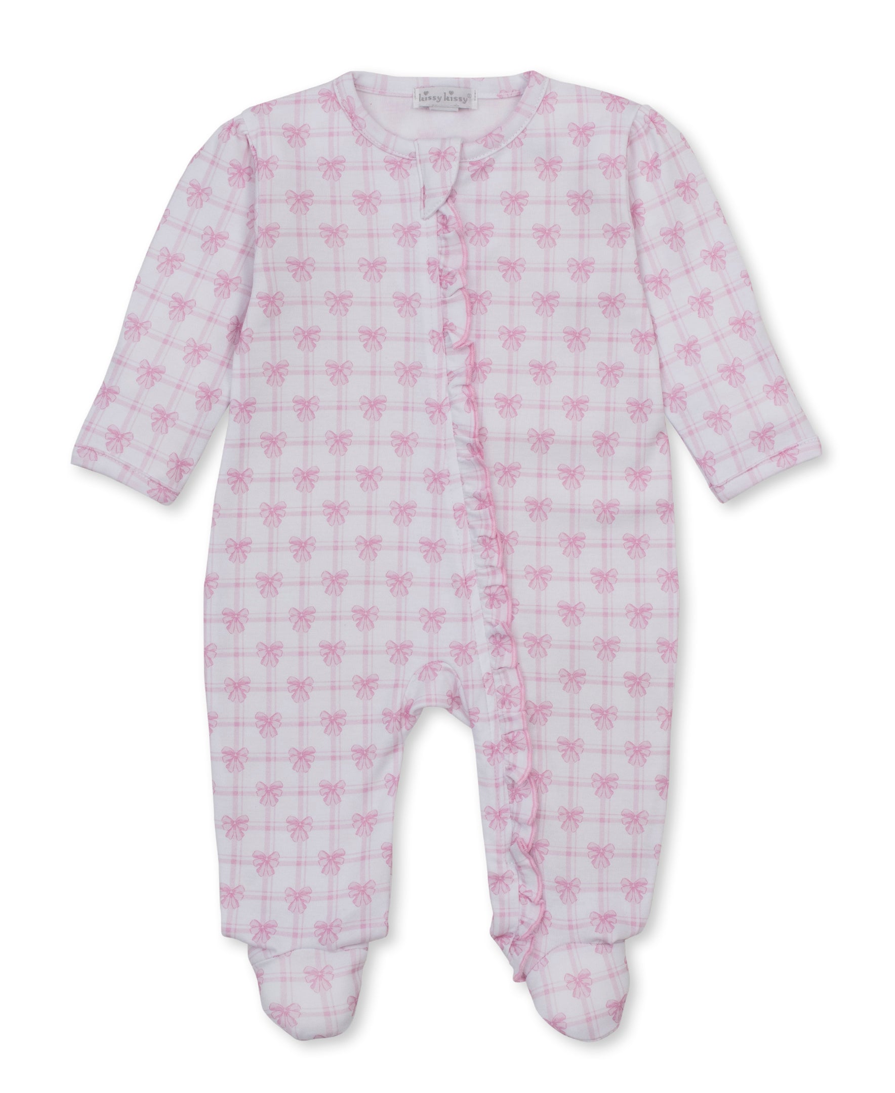 Windowpane Bows Pink Zip Footie