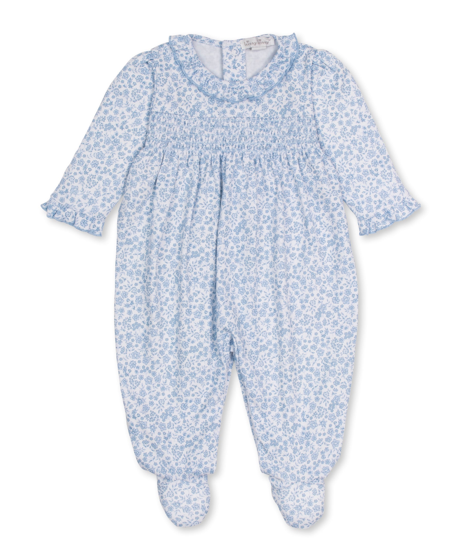 Fall Blooms Blue Smocked Footie - Kissy Kissy
