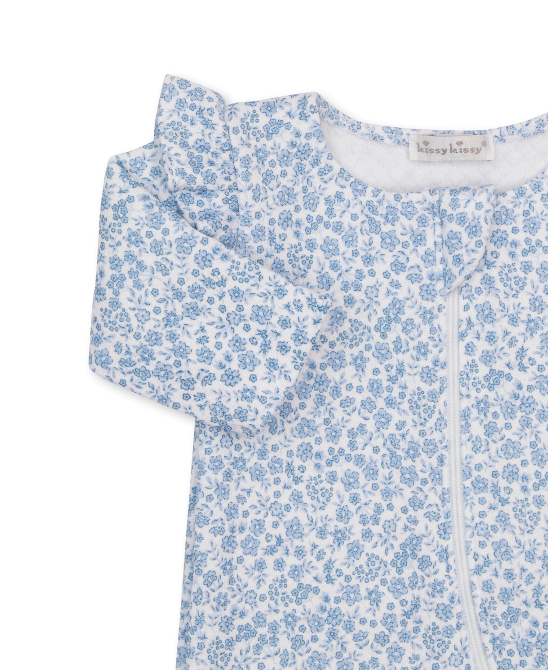 Fall Blooms Blue Jacquard Zip Footie - Kissy Kissy