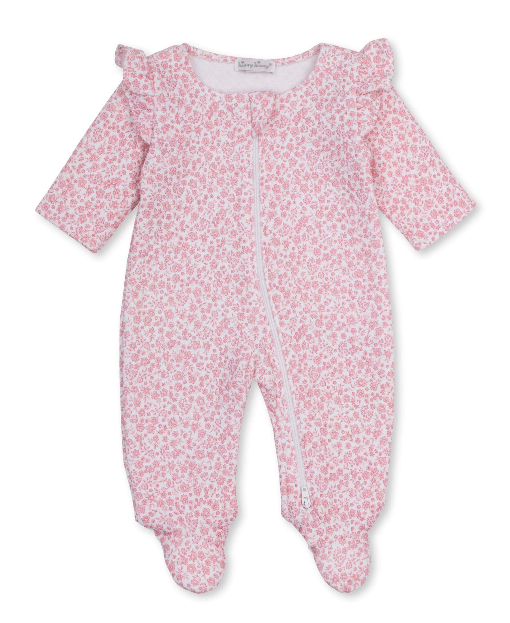 Fall Blooms Pink Jacquard Zip Footie - Kissy Kissy