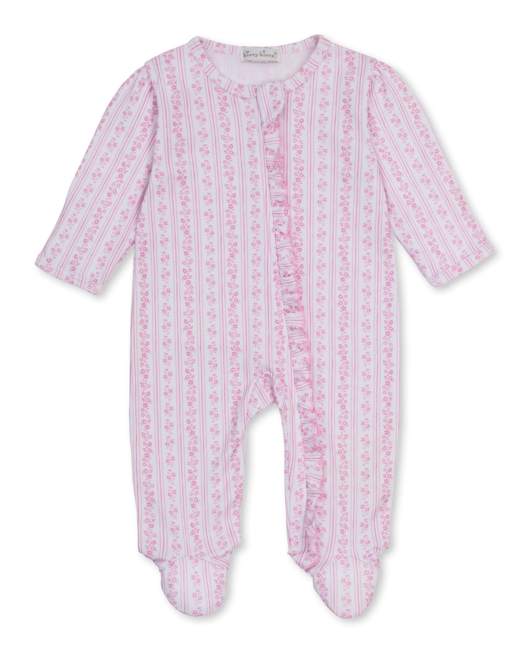 Watercolor Floral Stripes Pink Zip Footie