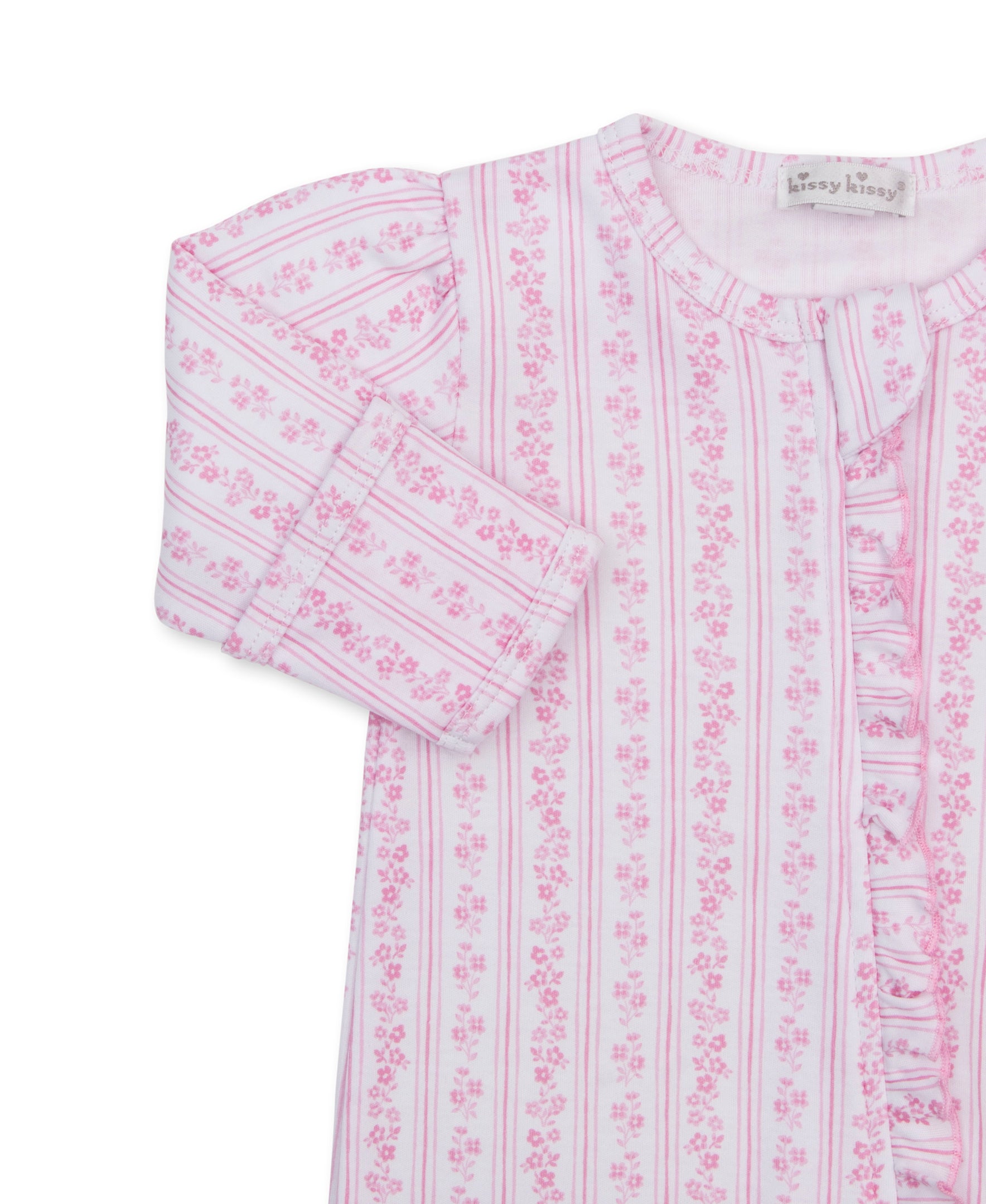 Watercolor Floral Stripes Pink Zip Footie