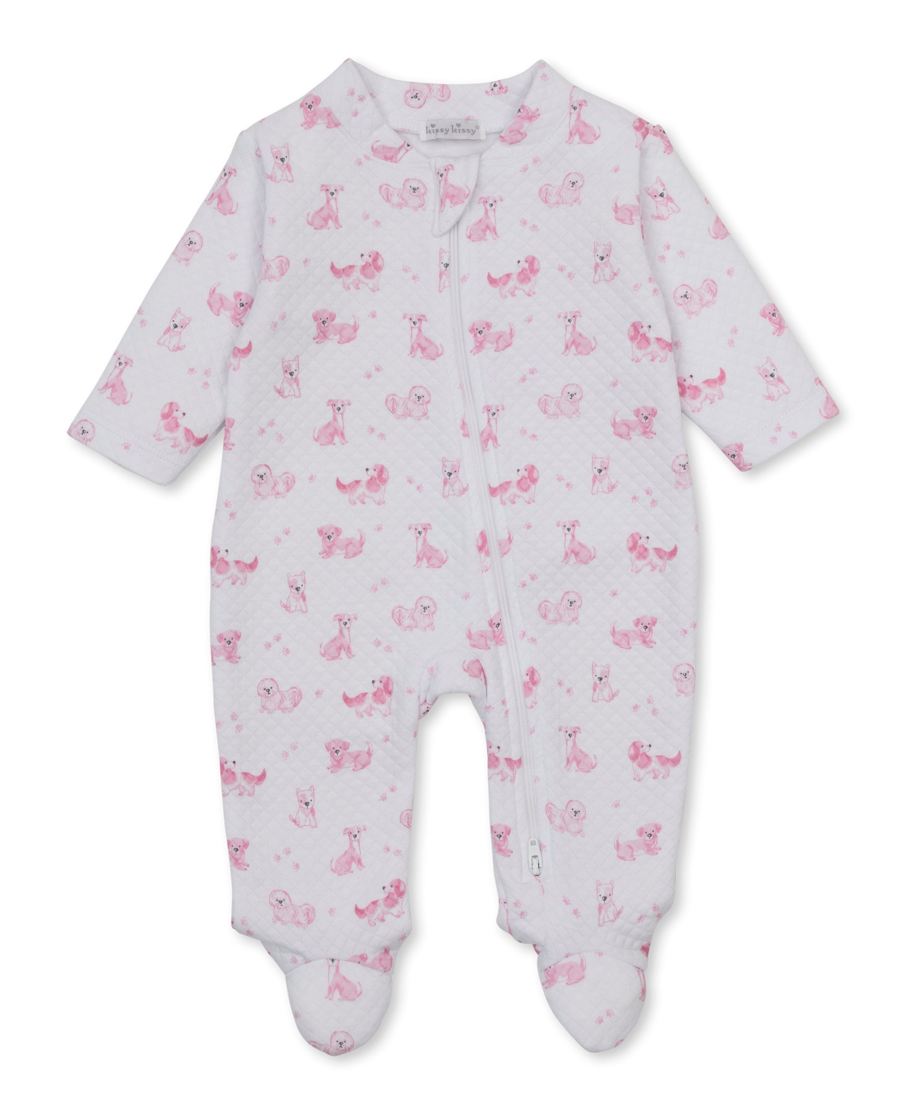 Puppy Paws Pink Jacquard Zip Footie - Kissy Kissy