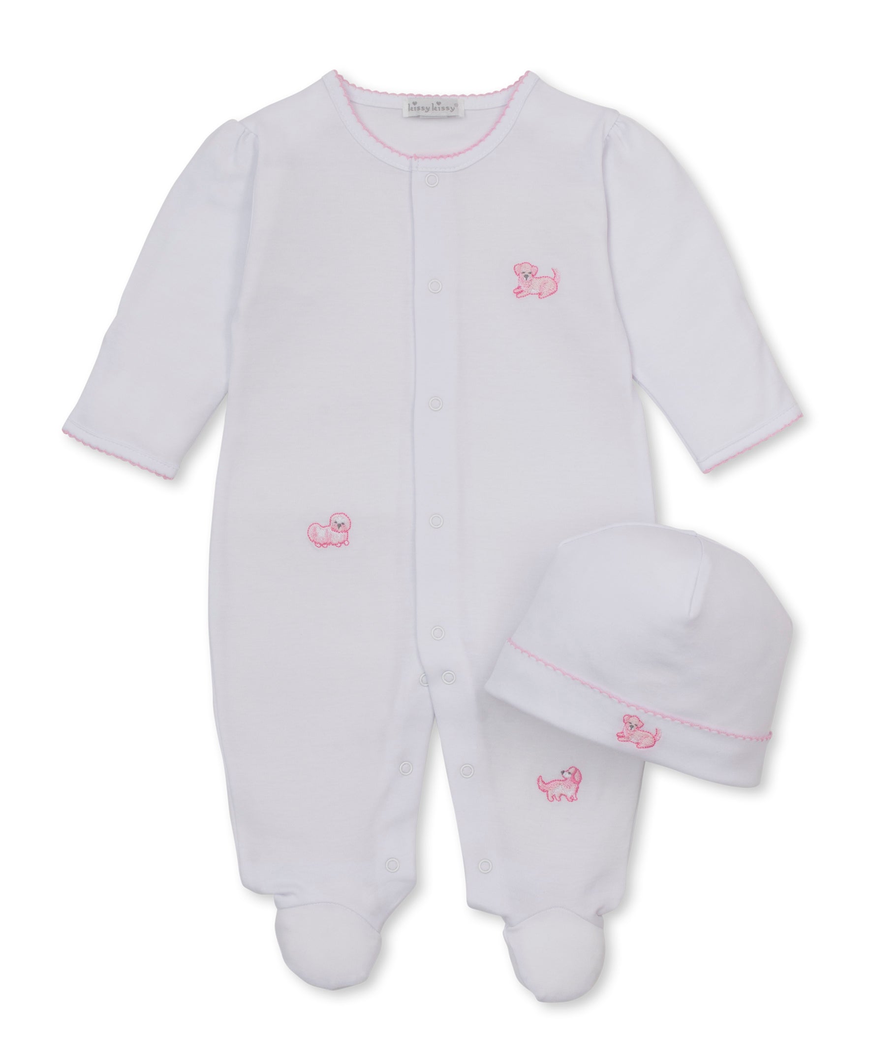 Puppy Paws White/Pink Footie & Hat Set