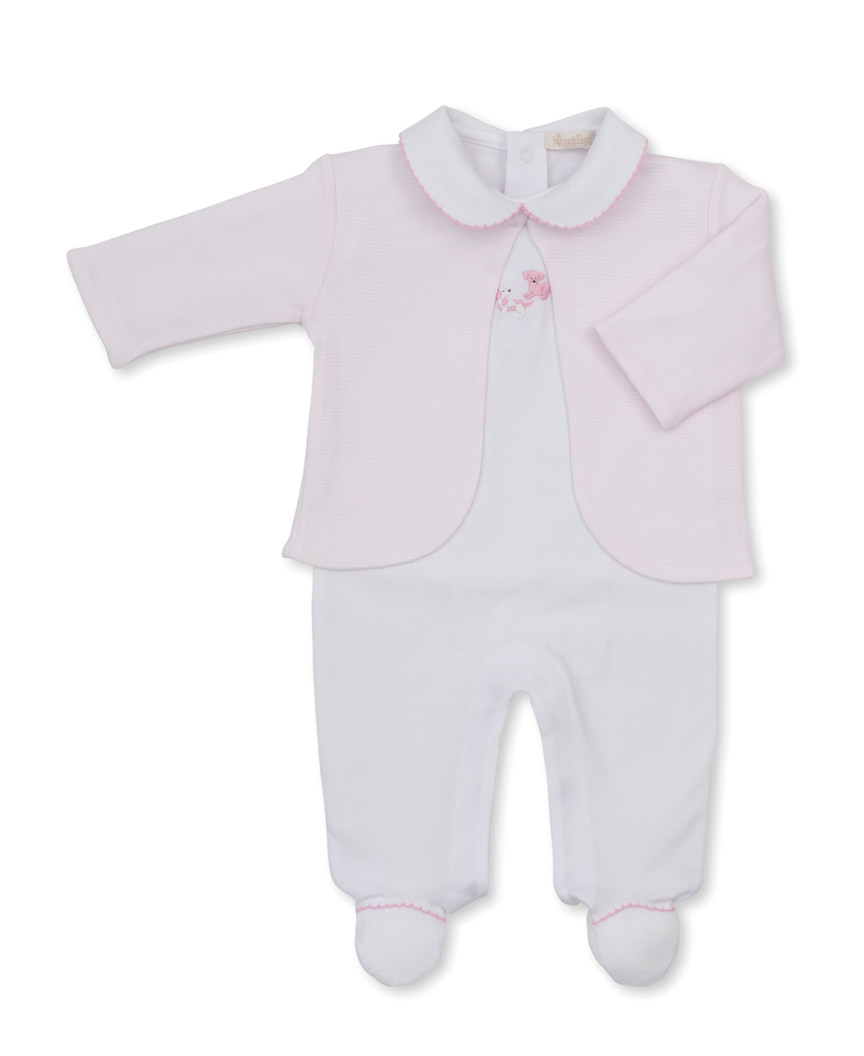 Premier Puppy Paws Pink Stripe Hand Emb. Footie & Jacket Set