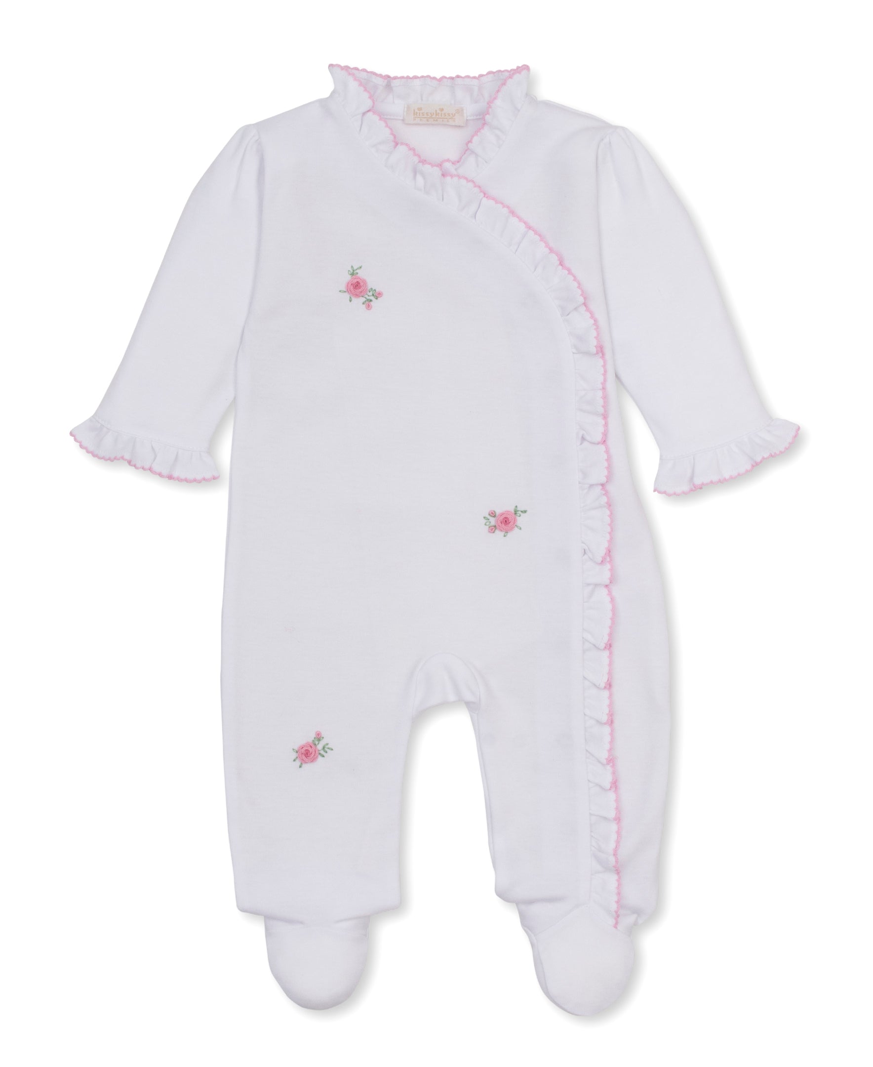 SCE Cottage Roses White/Pink Hand Emb. Footie - Kissy Kissy