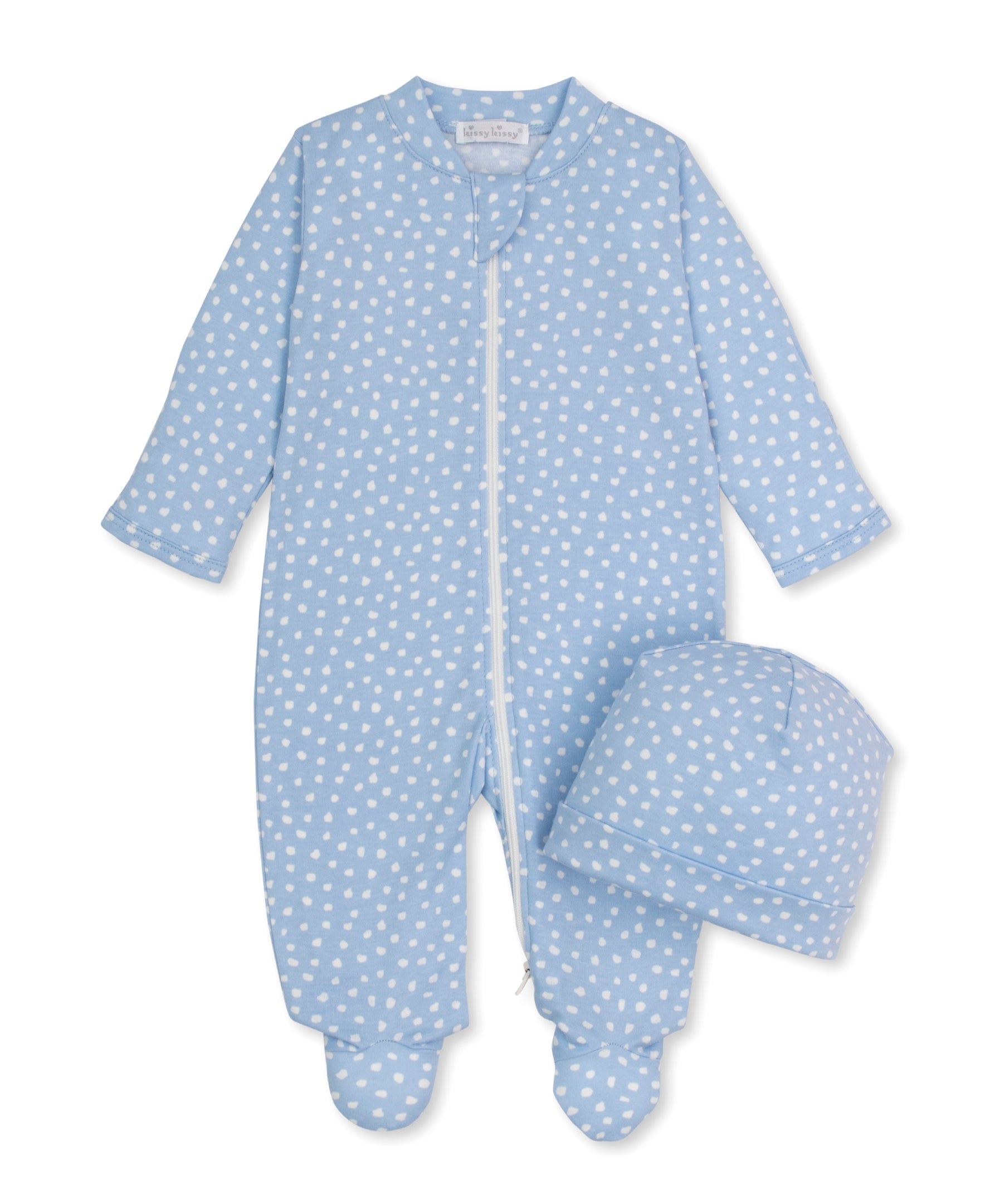 Speckles Chambray Dot Zip Footie & Hat Set - Kissy Kissy