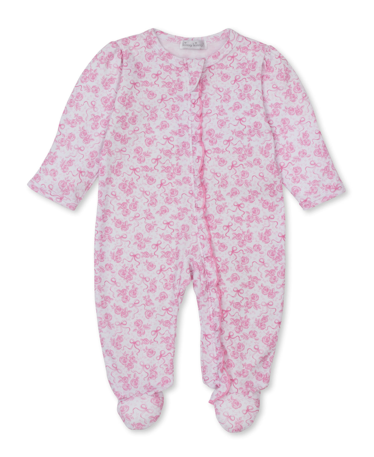 Roses & Bows Pink Zip Footie - Kissy Kissy