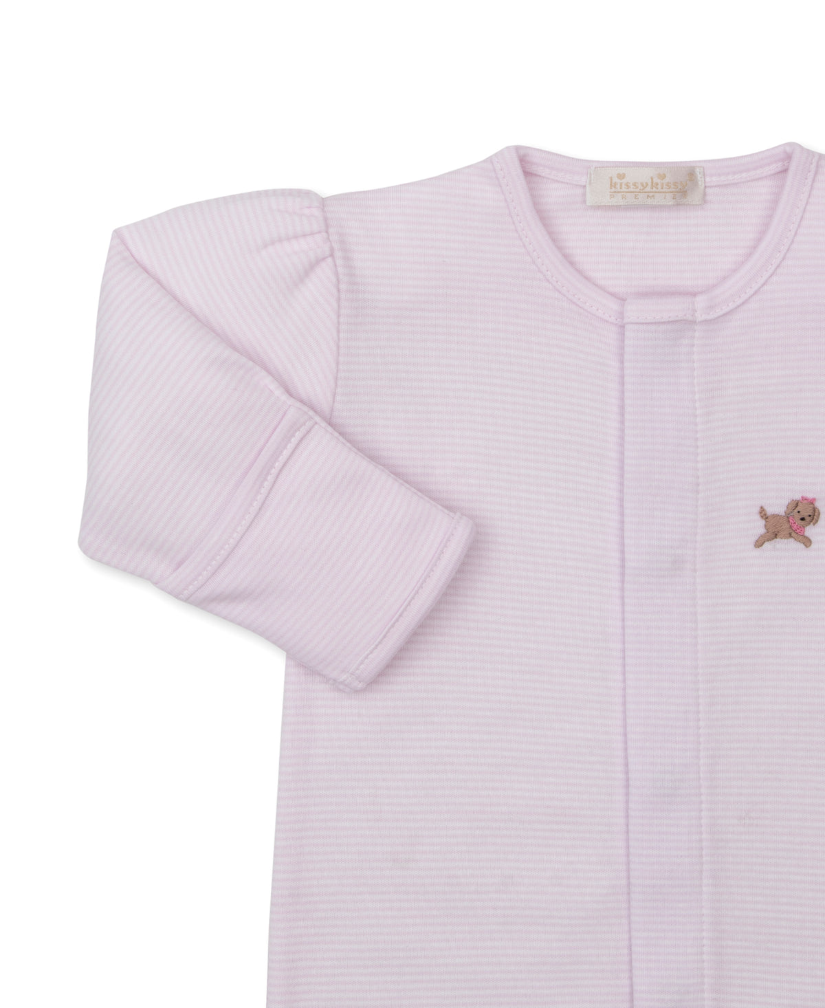 Premier Puppy Play Pink Hand Emb. Stripe Footie - Kissy Kissy