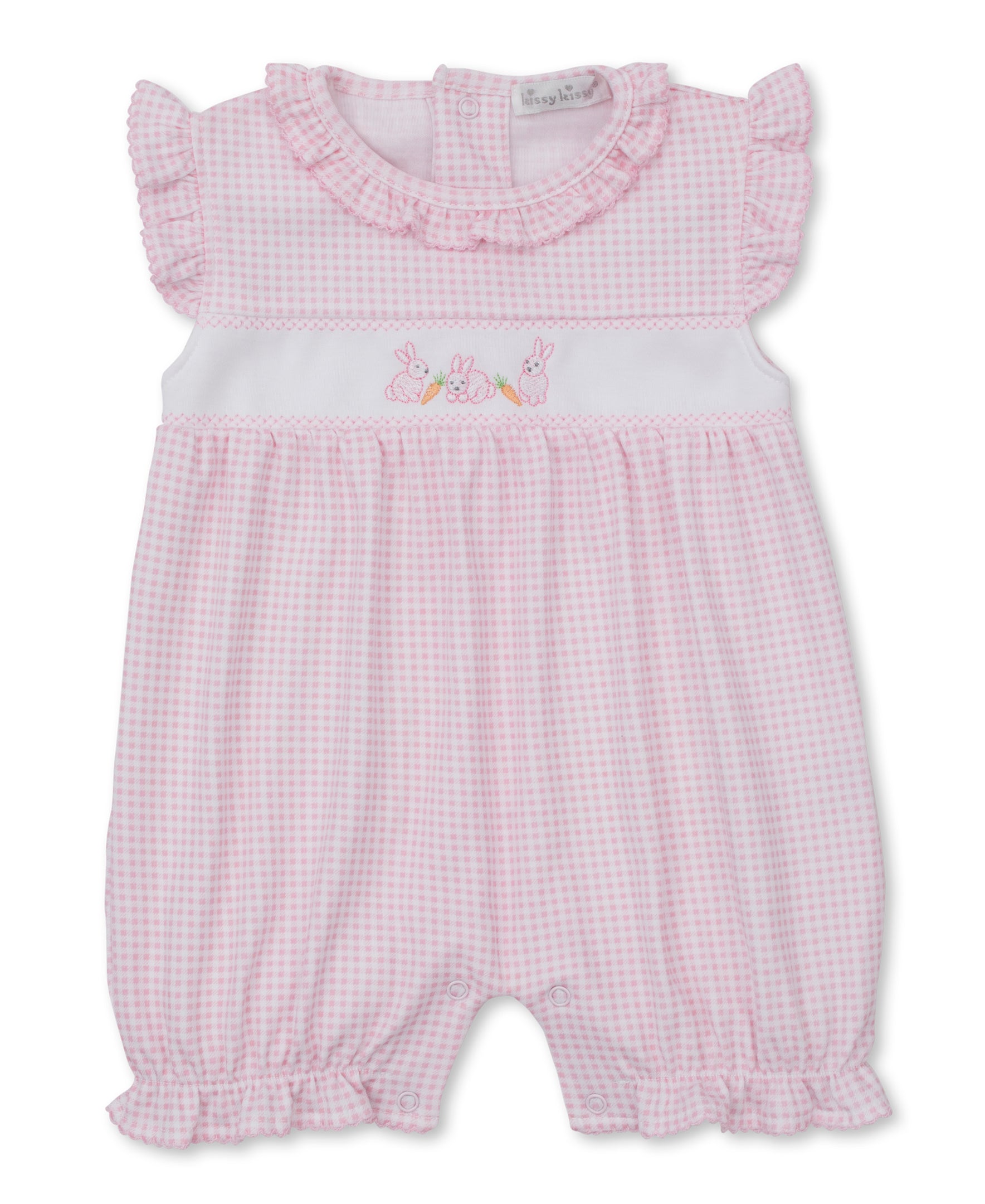 Baby Bunny Patch Pink Gingham Short Playsuit - Kissy Kissy