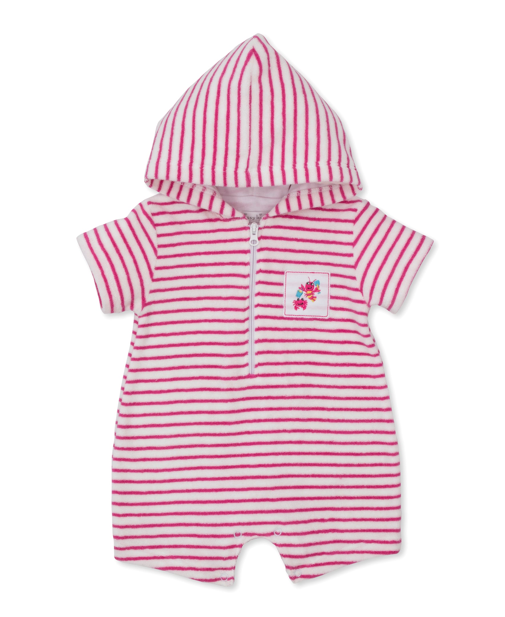 Lobsters Sandy Smiles Fuchsia Stripe Terry Romper - Kissy Kissy