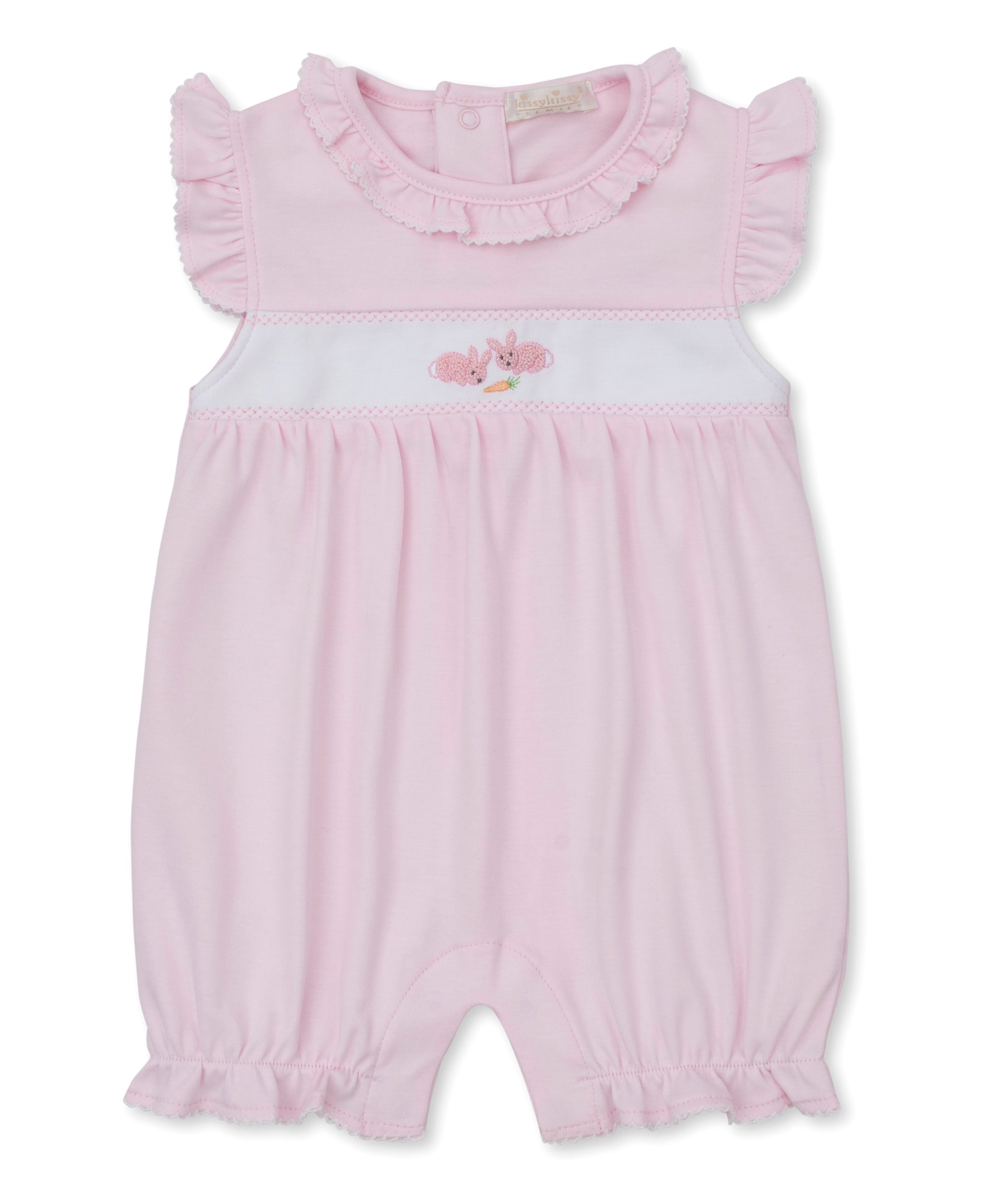 Premier Baby Bunny Patch Pink Hand Emb Short Playsuit - Kissy Kissy