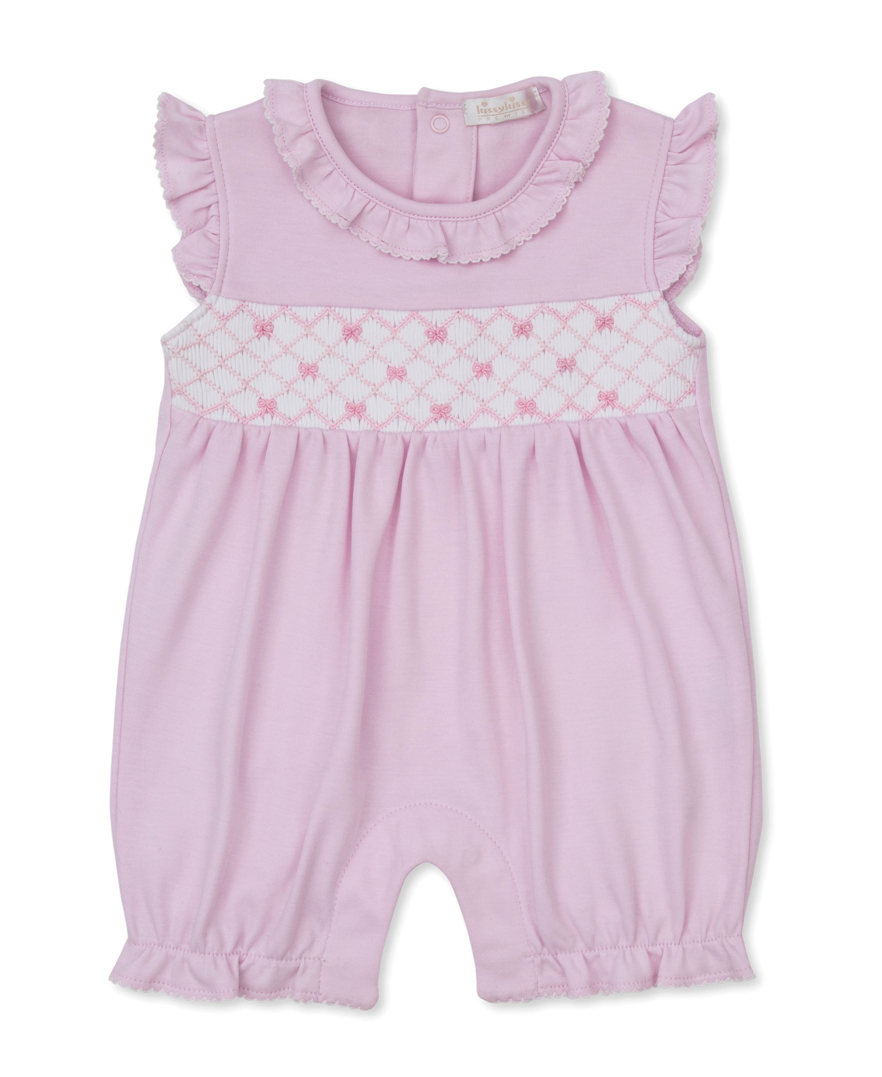 CLB Summer Bows26 Pink Hand Smocked Short Playsuit - Kissy Kissy