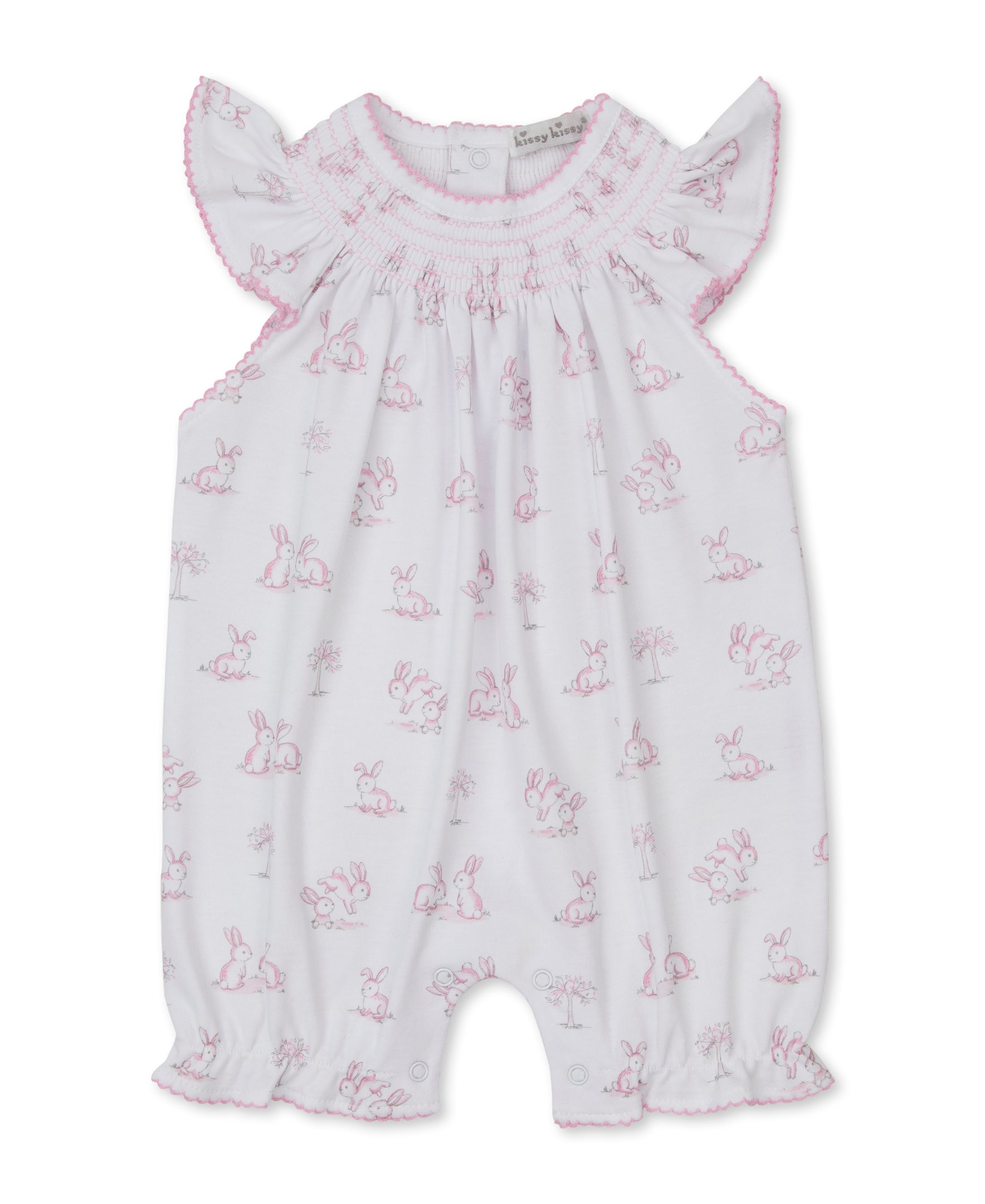 Springtime Bunny Fun Pink Short Smocked Playsuit - Kissy Kissy
