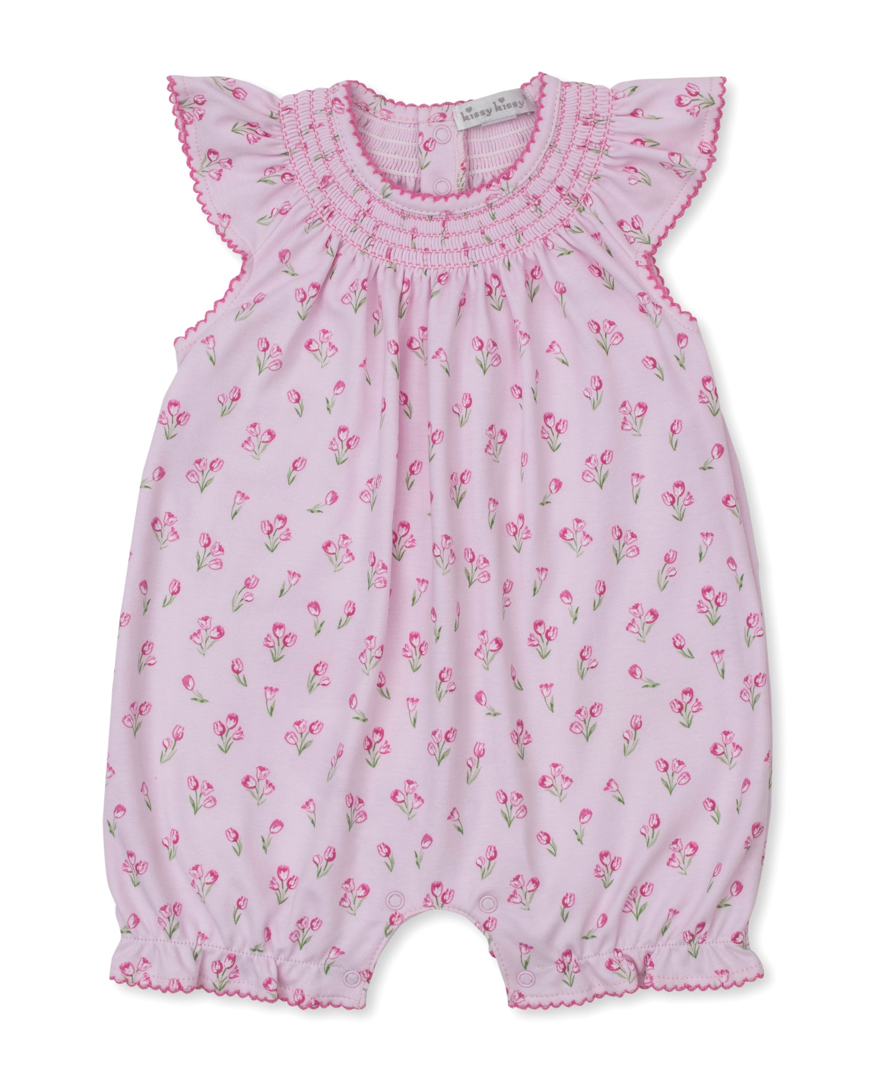 Timeless Tulips Pink Short Smocked Playsuit