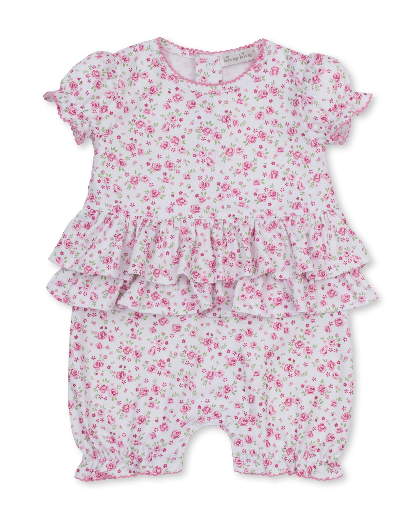 Cottage Roses Pink Short Ruffle Playsuit - Kissy Kissy