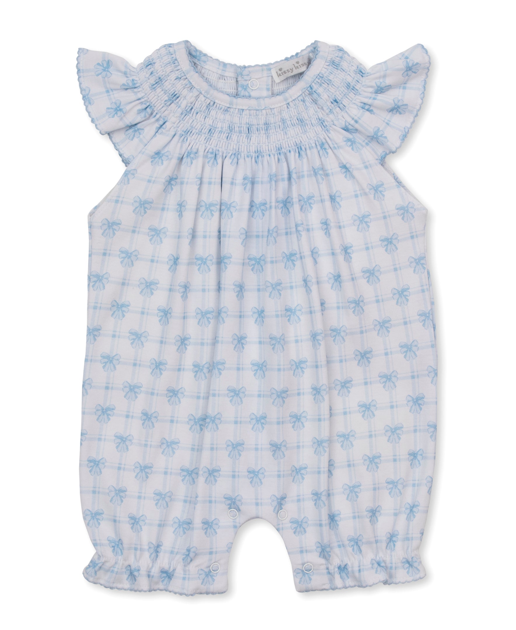 Windowpane Bows Blue Short Sleeveless Playsuit