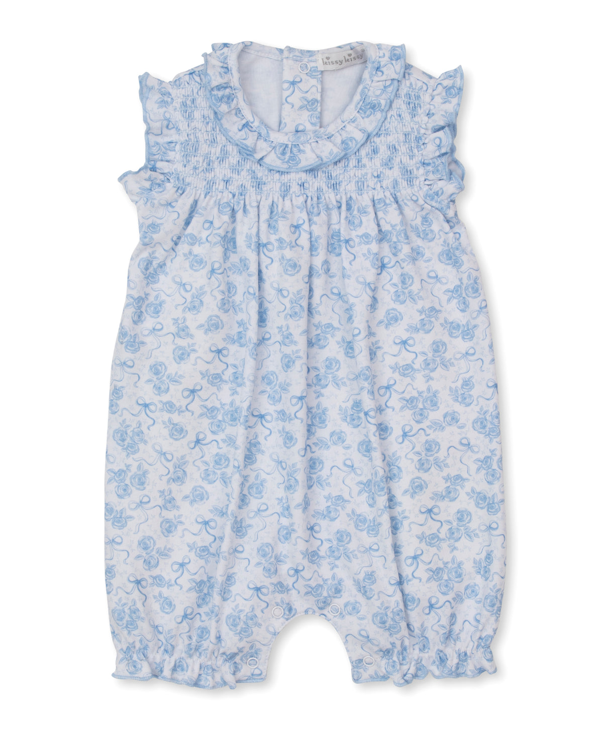Roses & Bows Blue Short Sleeveless Playsuit - Kissy Kissy