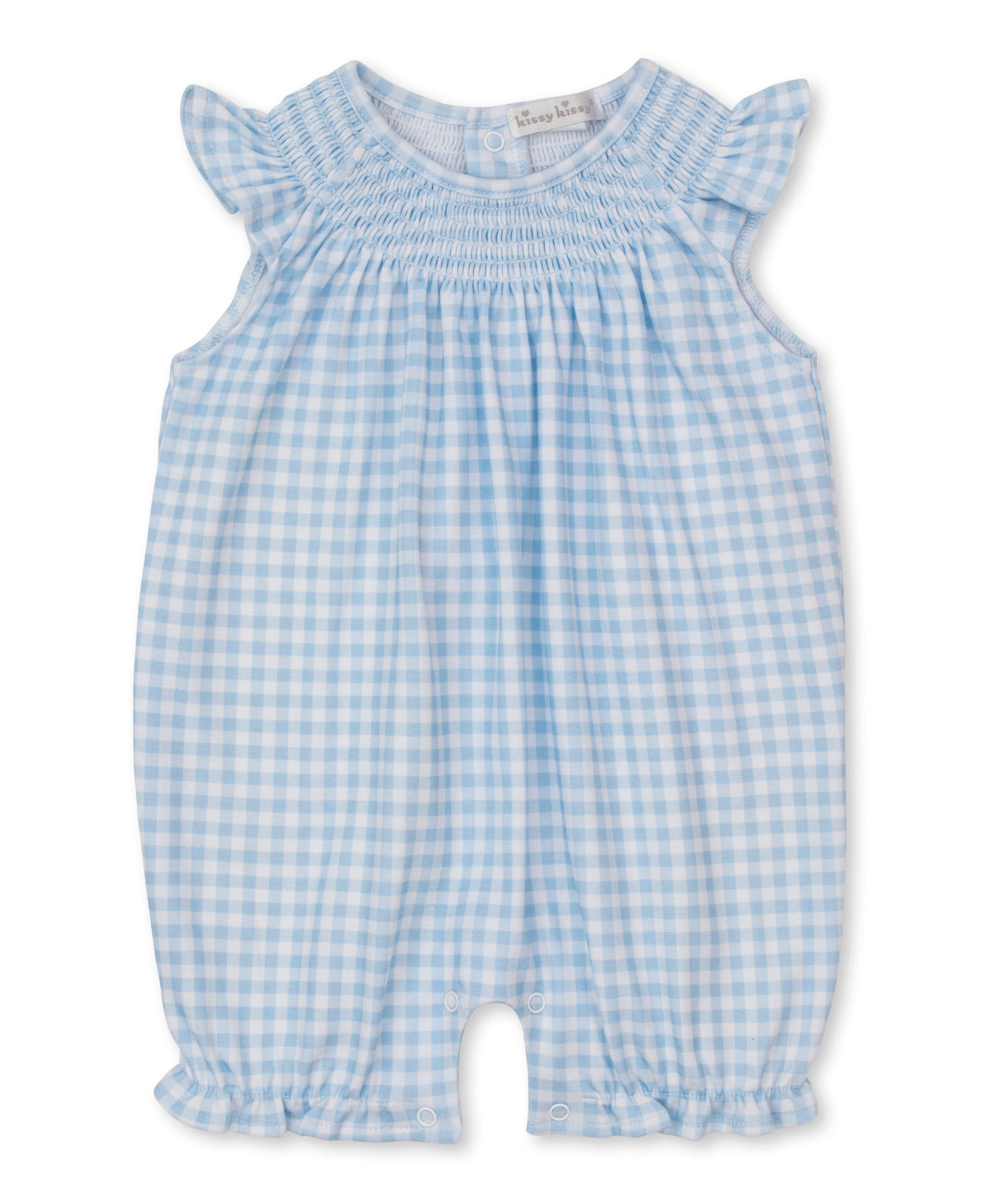 Gingham Traditions Blue Smocked Short Sleeveless Playsuit - Kissy Kissy