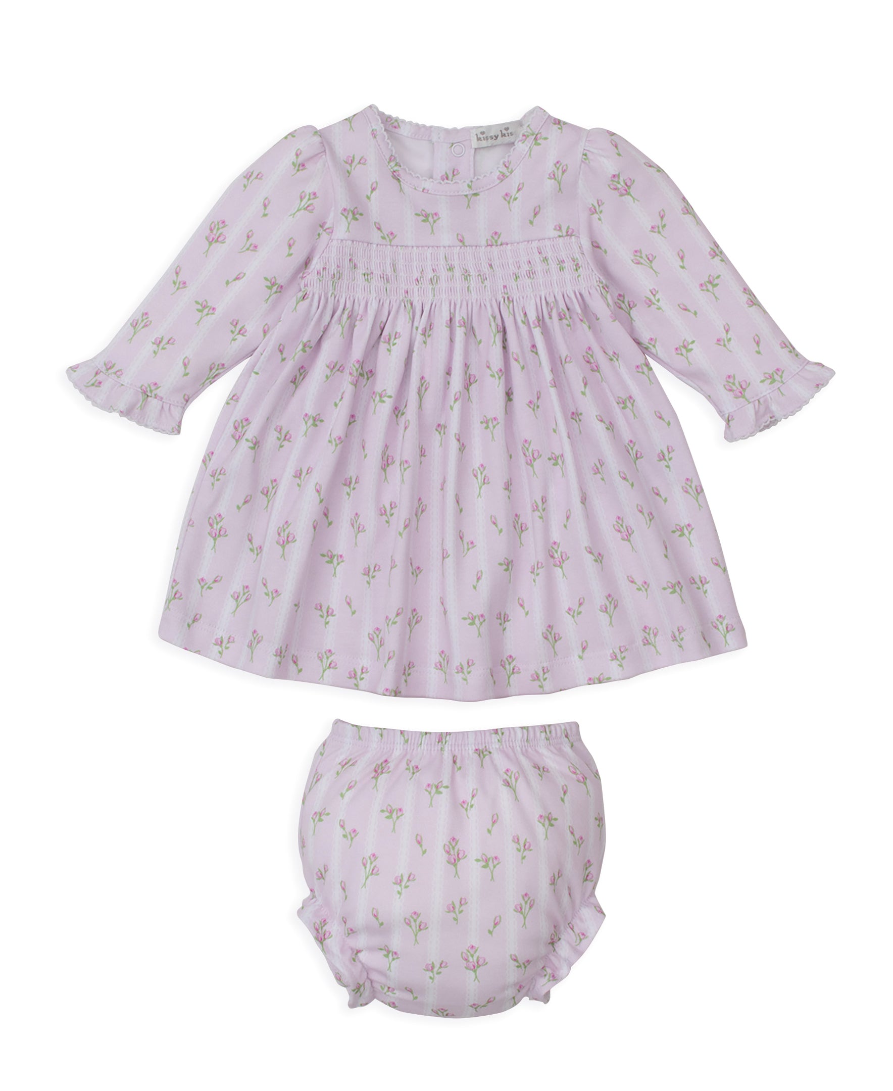Ribbon Stripe Bouquets Pink Smocked Dress Set - Kissy Kissy