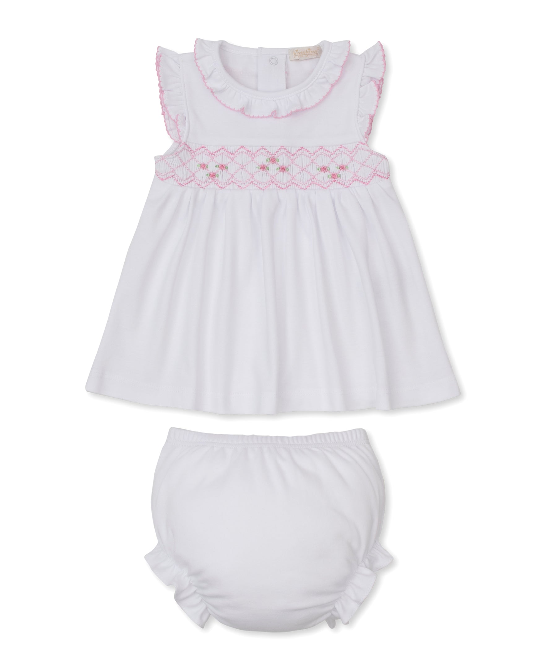 CLB Summer 26 White/Pink Hand Smocked Dress Set - Kissy Kissy