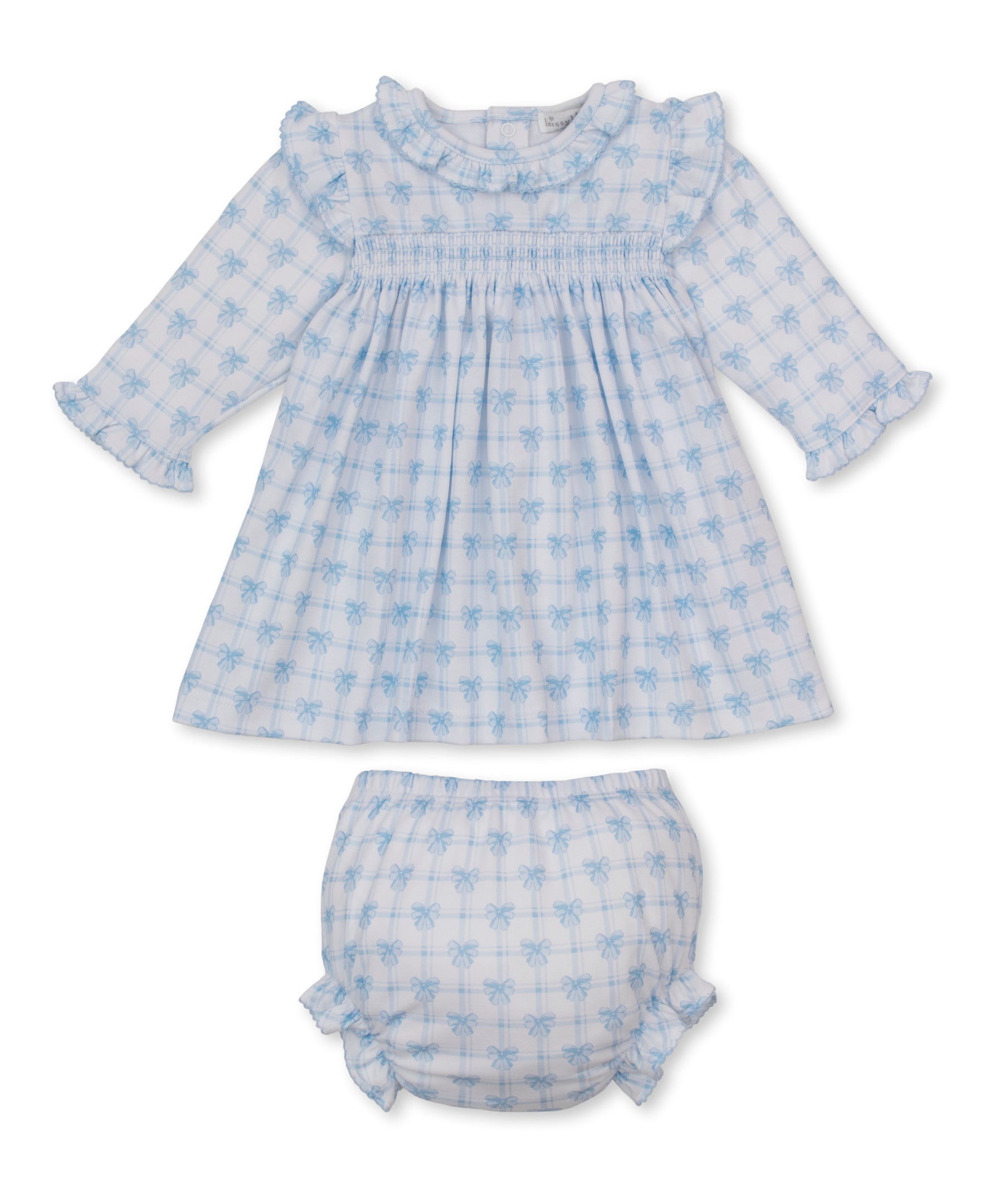 Windowpane Bows Blue Smocked Dress Set