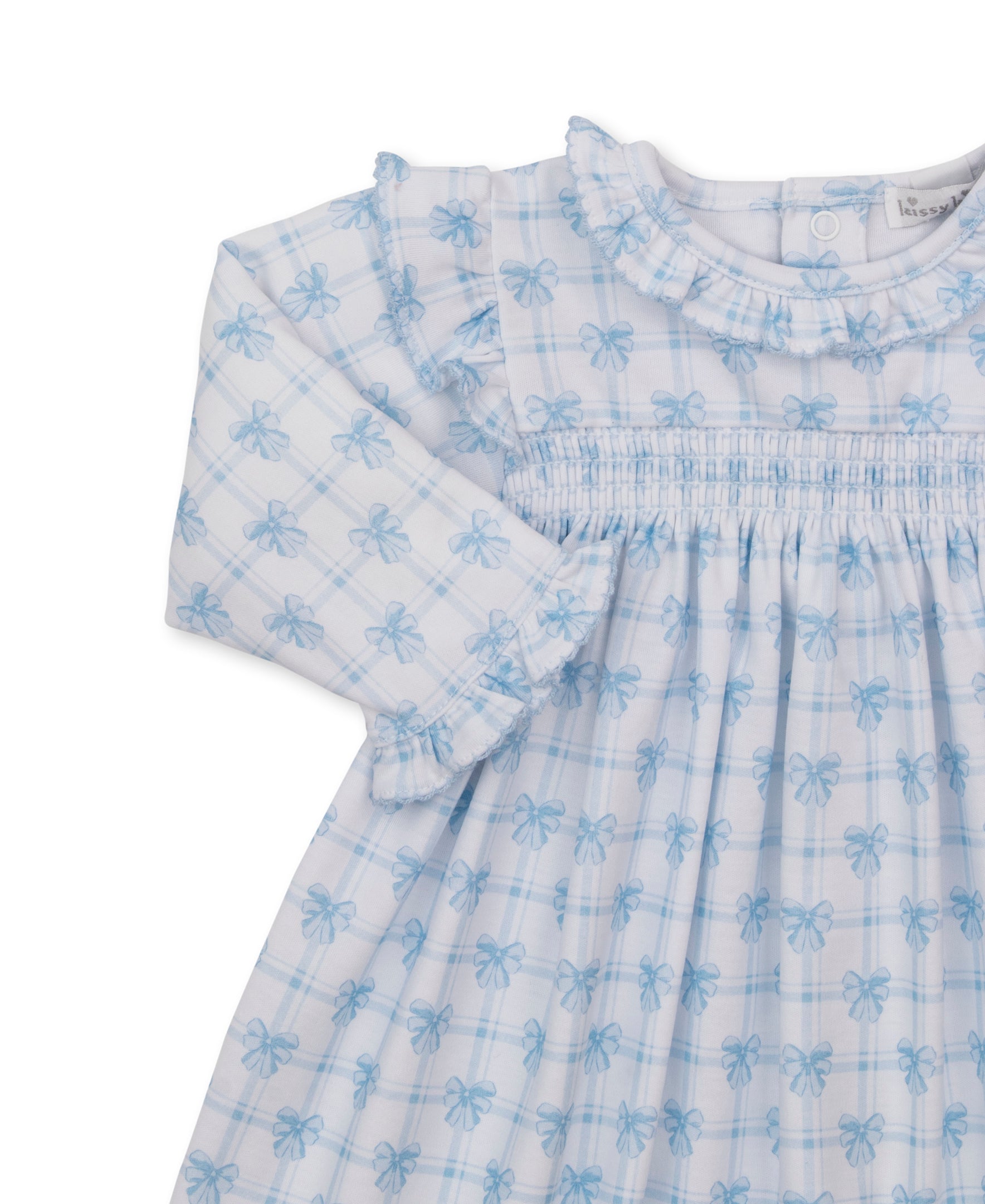 Windowpane Bows Blue Smocked Dress Set