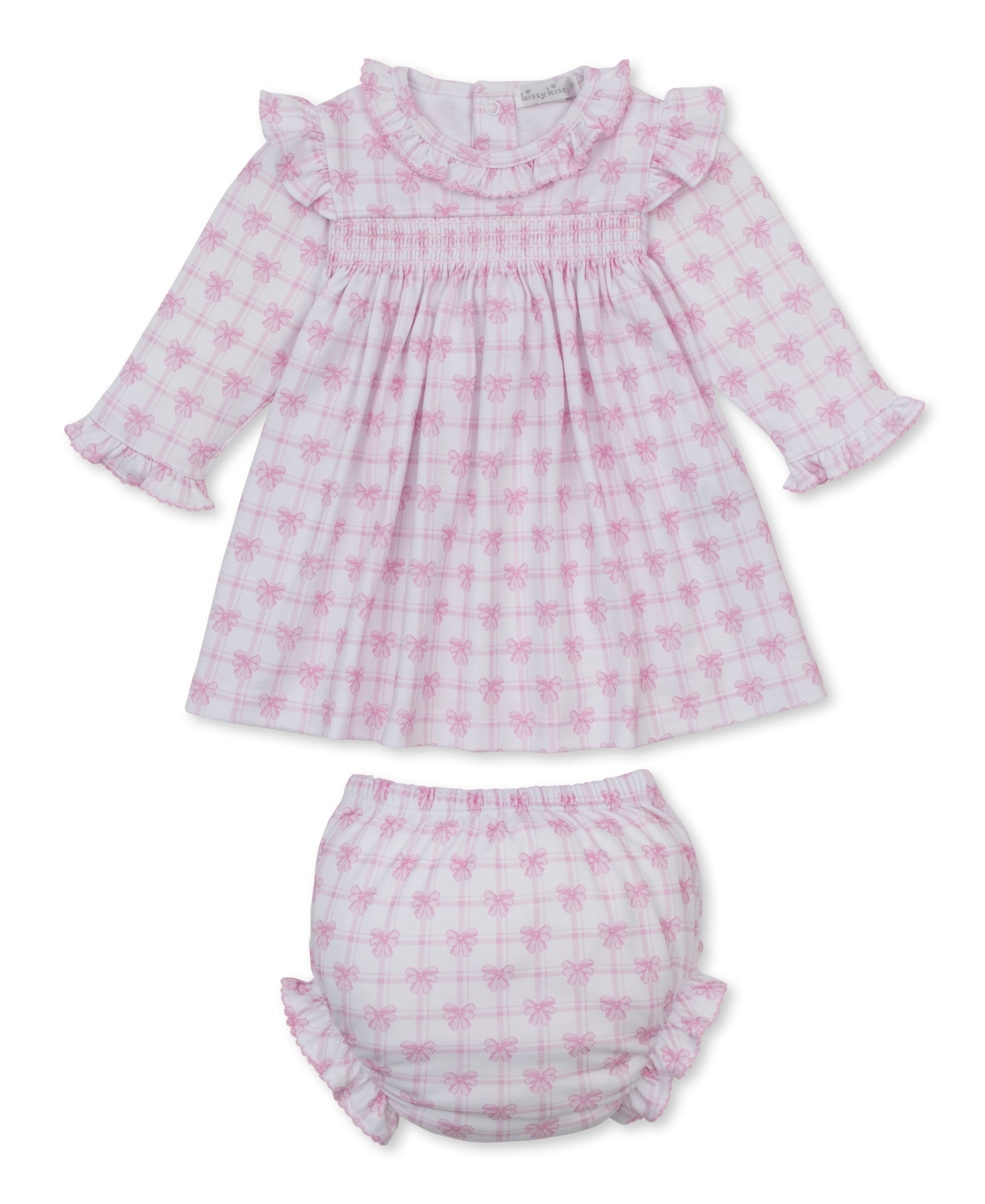 Windowpane Bows Pink Smocked Dress Set