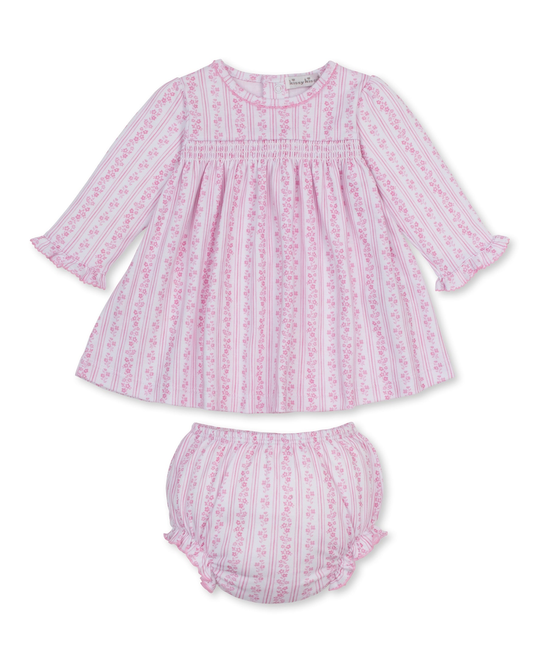 Watercolor Floral Stripes Pink Smocked Dress Set