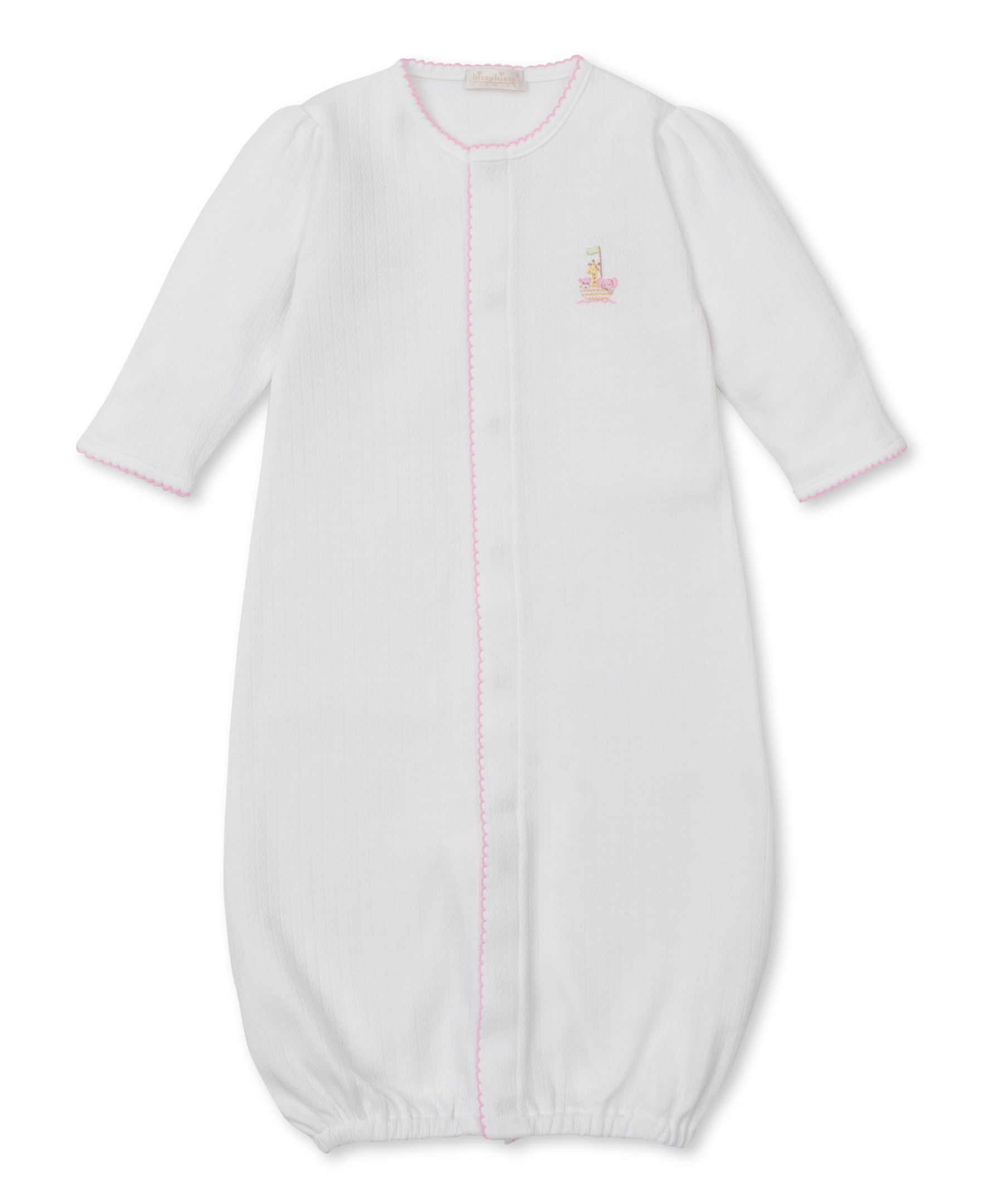 Premier Noah's Ark White/Pink Hand Emb. Conv. Gown - Kissy Kissy