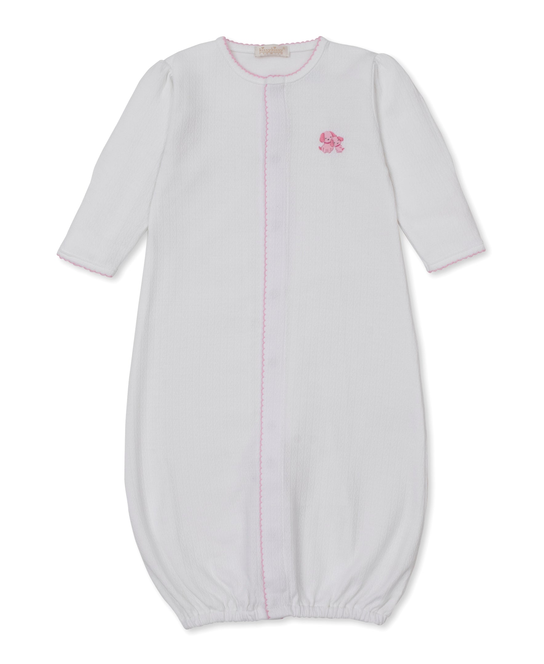 Premier Puppy Family White/Pink Hand Emb. Pointelle Conv Gown