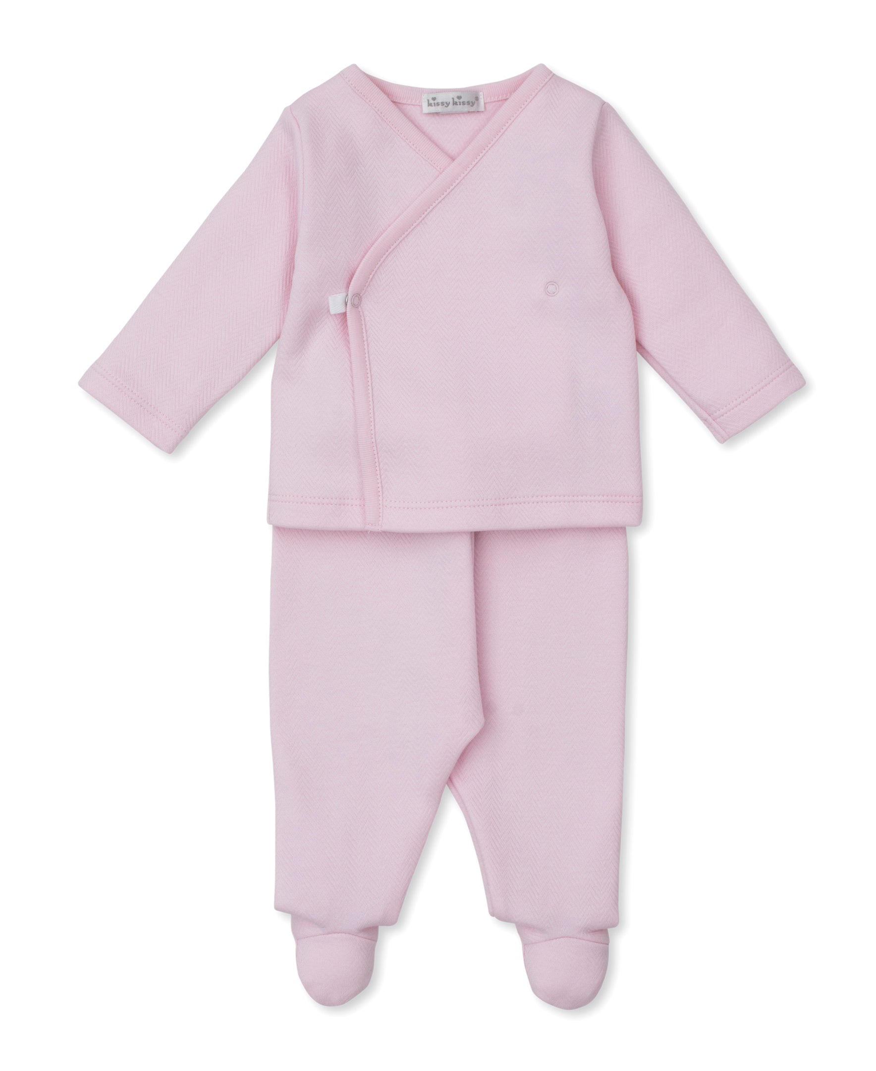 Sweet Homecoming Pink Jacquard Cross Tee & Footed Pant Set - Kissy Kissy