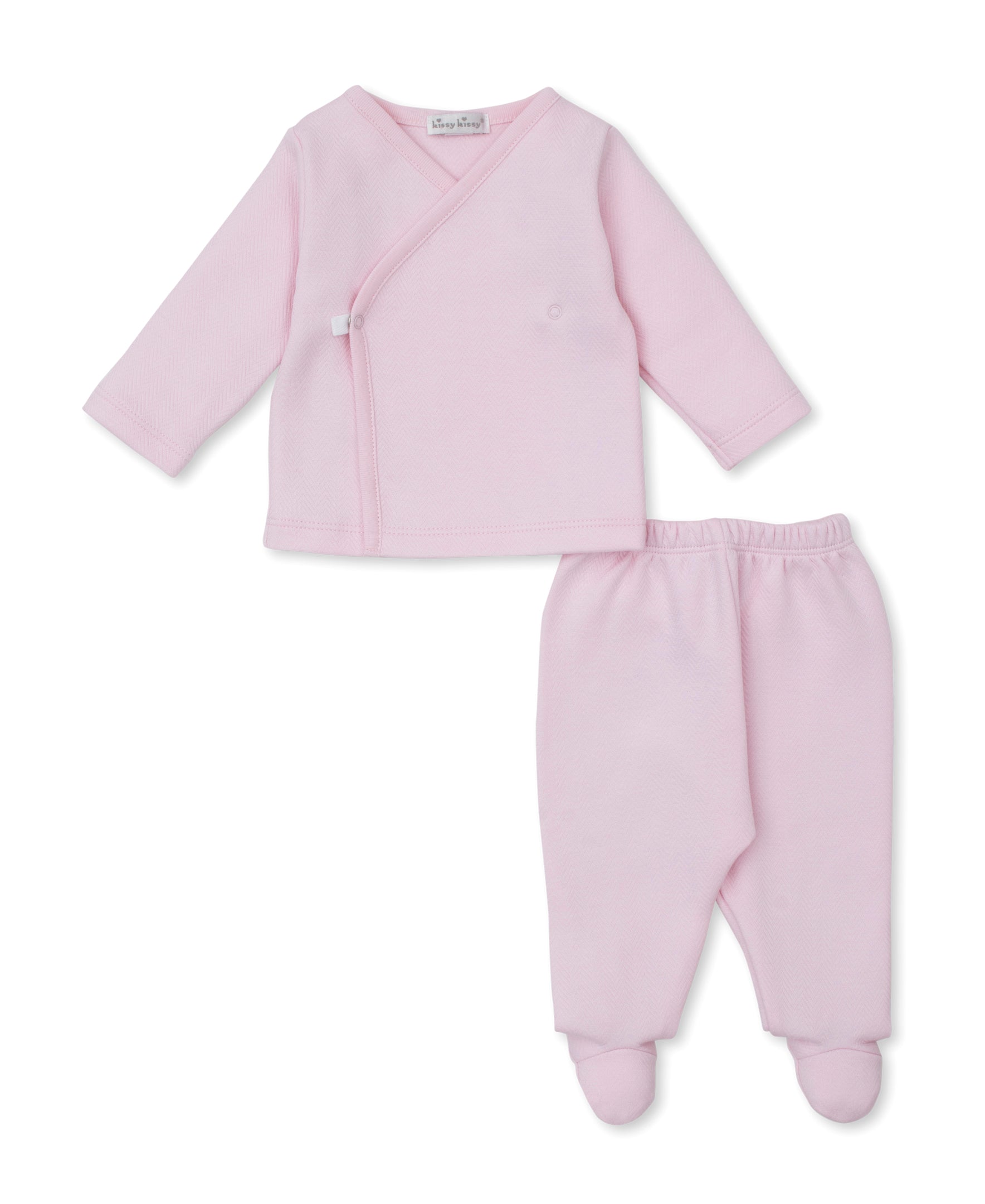 Sweet Homecoming Pink Jacquard Cross Tee & Footed Pant Set - Kissy Kissy