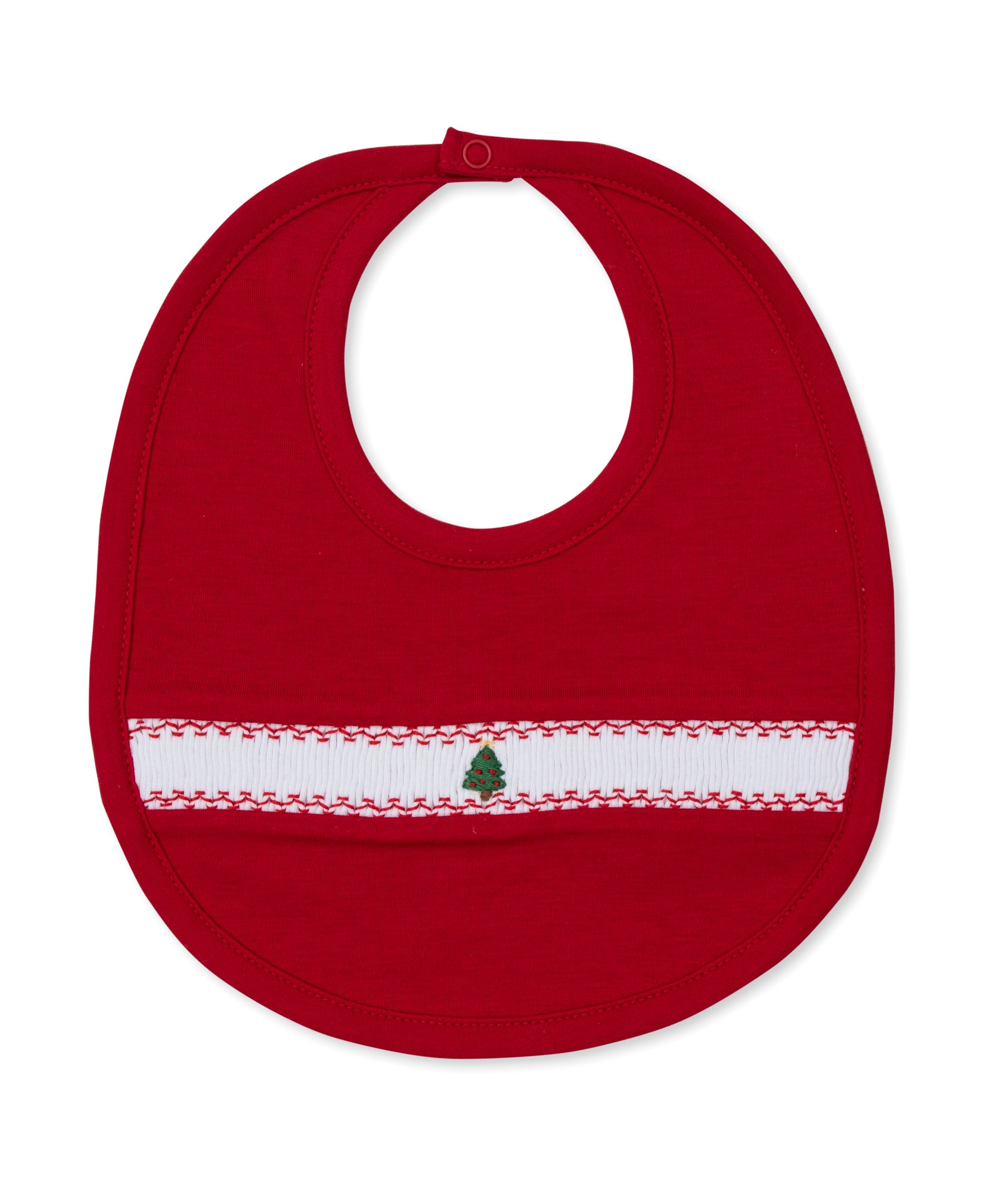 CLB Holiday Medley 25 Red Christmas Tree Hand Smocked Bib - Kissy Kissy