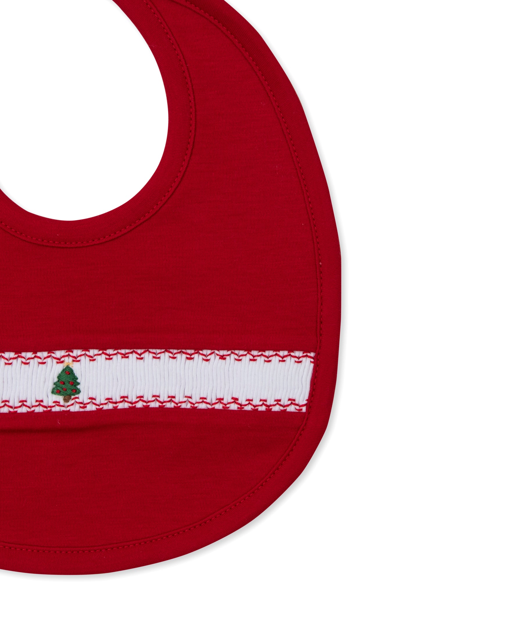 CLB Holiday Medley 25 Red Christmas Tree Hand Smocked Bib - Kissy Kissy