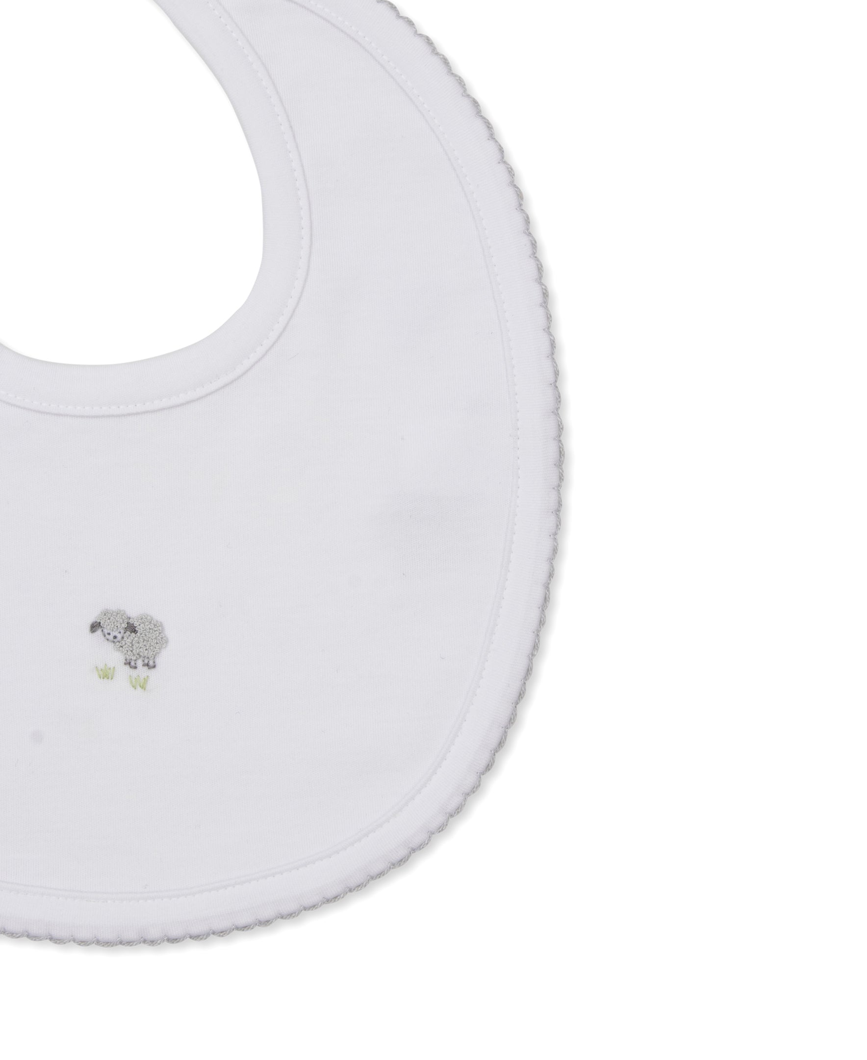Premier Sweet Sheep White/Silver Hand Emb. Bib - Kissy Kissy