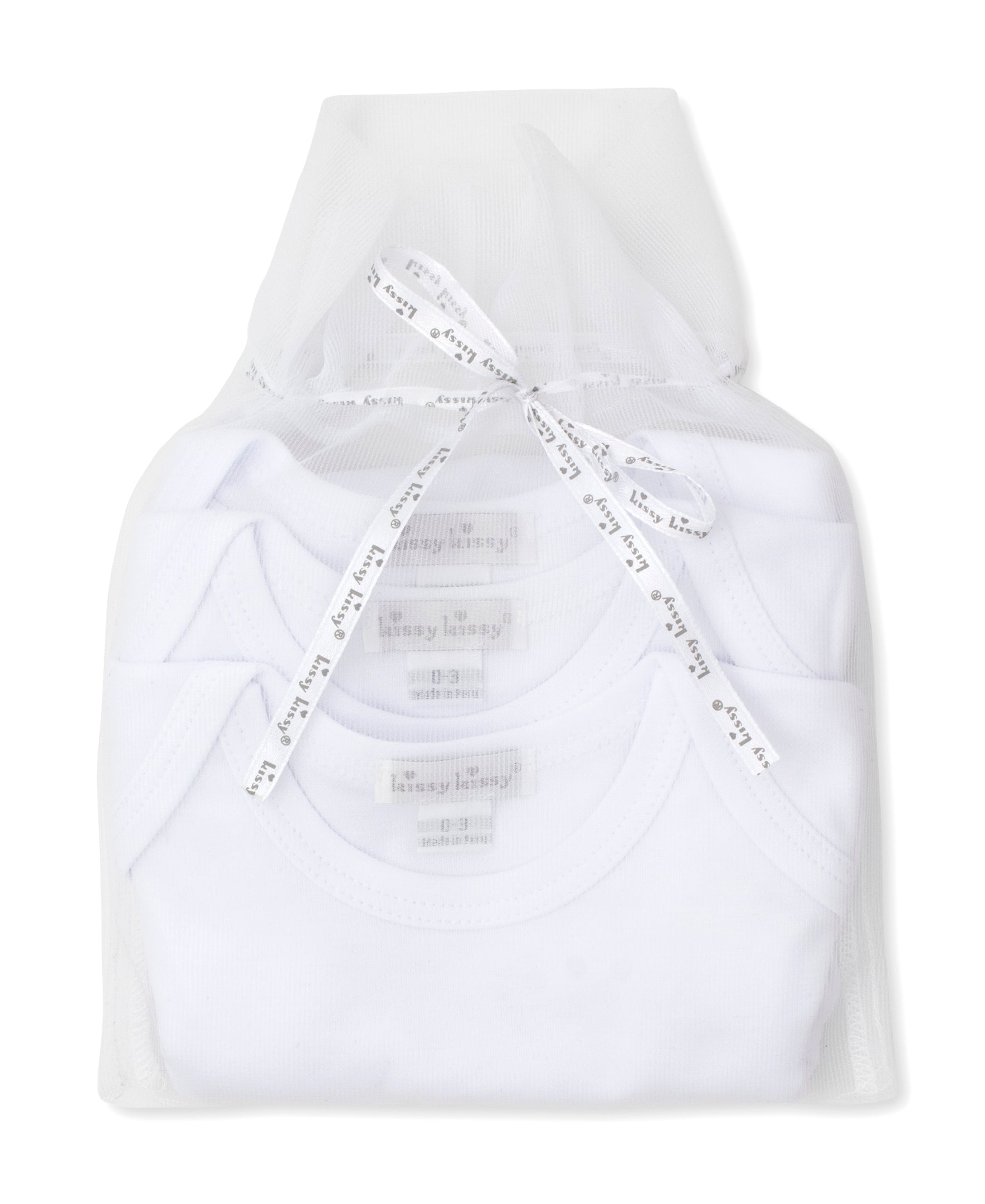 White 3 Pack S/S Bodysuit Set w/ Tulle Bag - Kissy Kissy