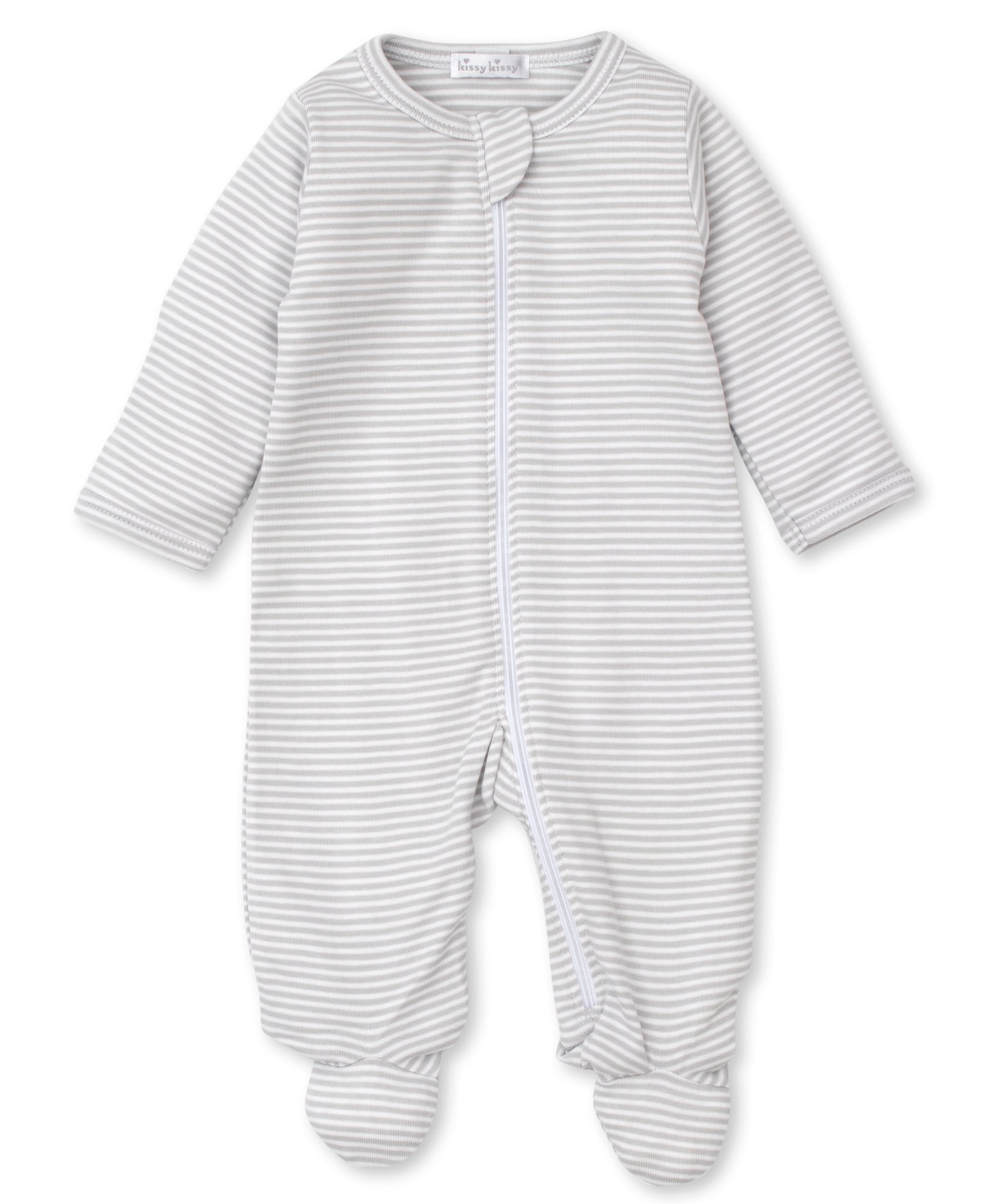 Classic Rib Silver Stripe Zip Footie - Kissy Kissy