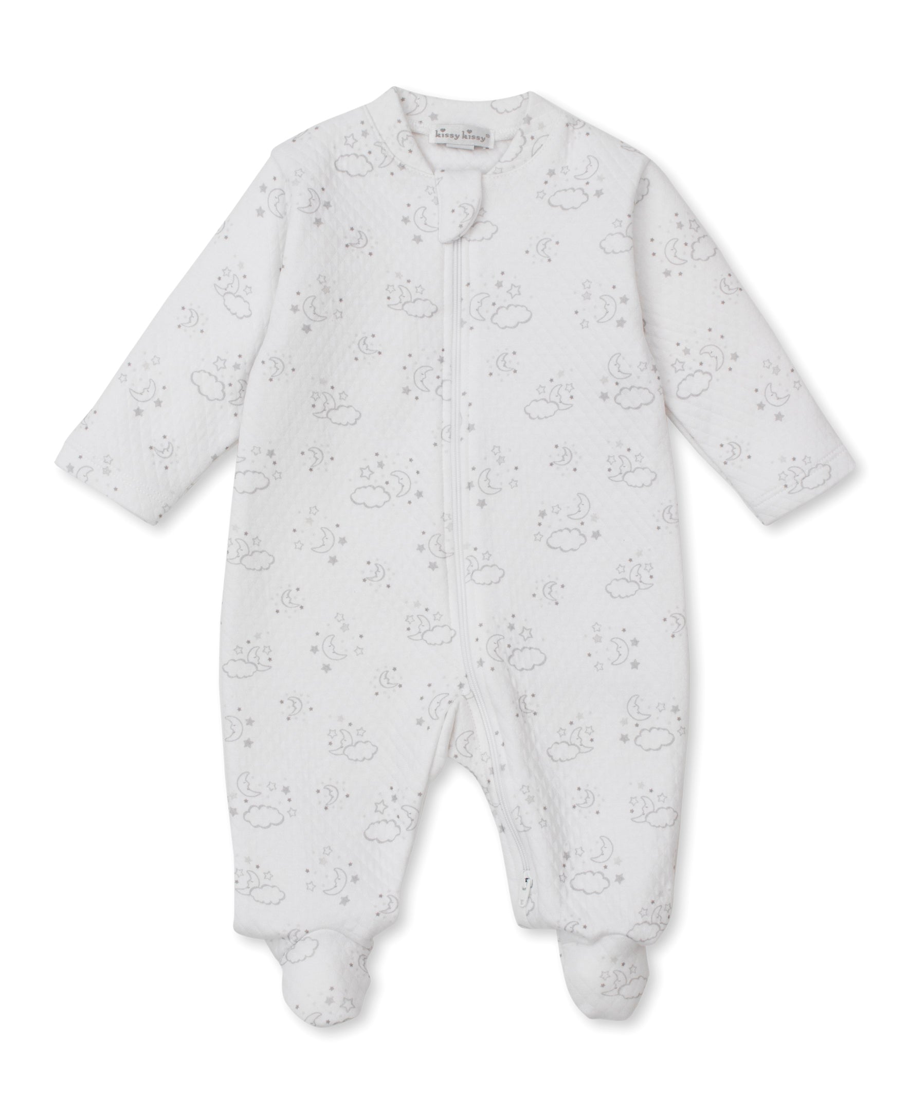 Cheerful Goodnight Silver Jacquard Zip Footie - Kissy Kissy