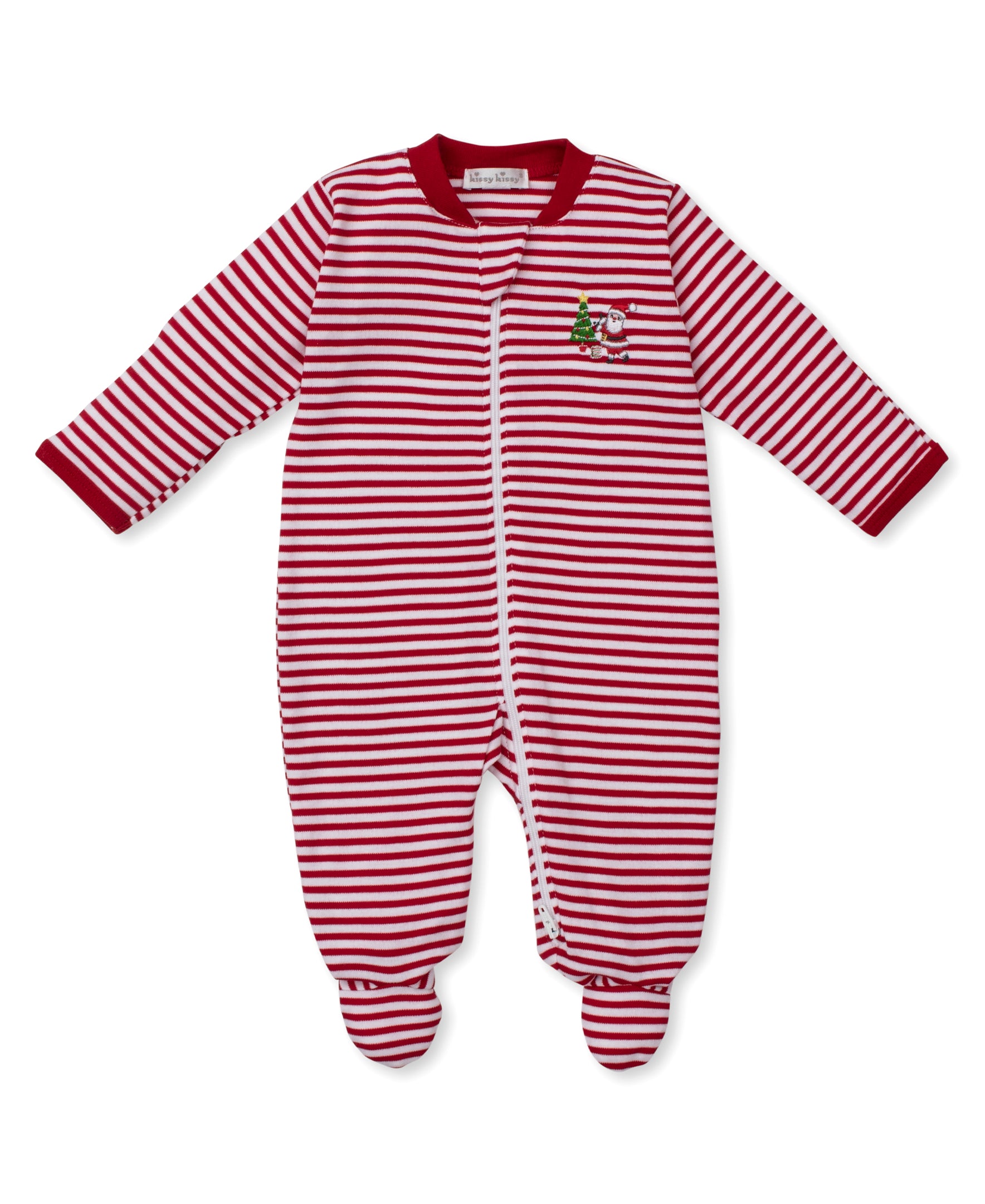 Christmas Capers Stripe Zip Footie - Kissy Kissy