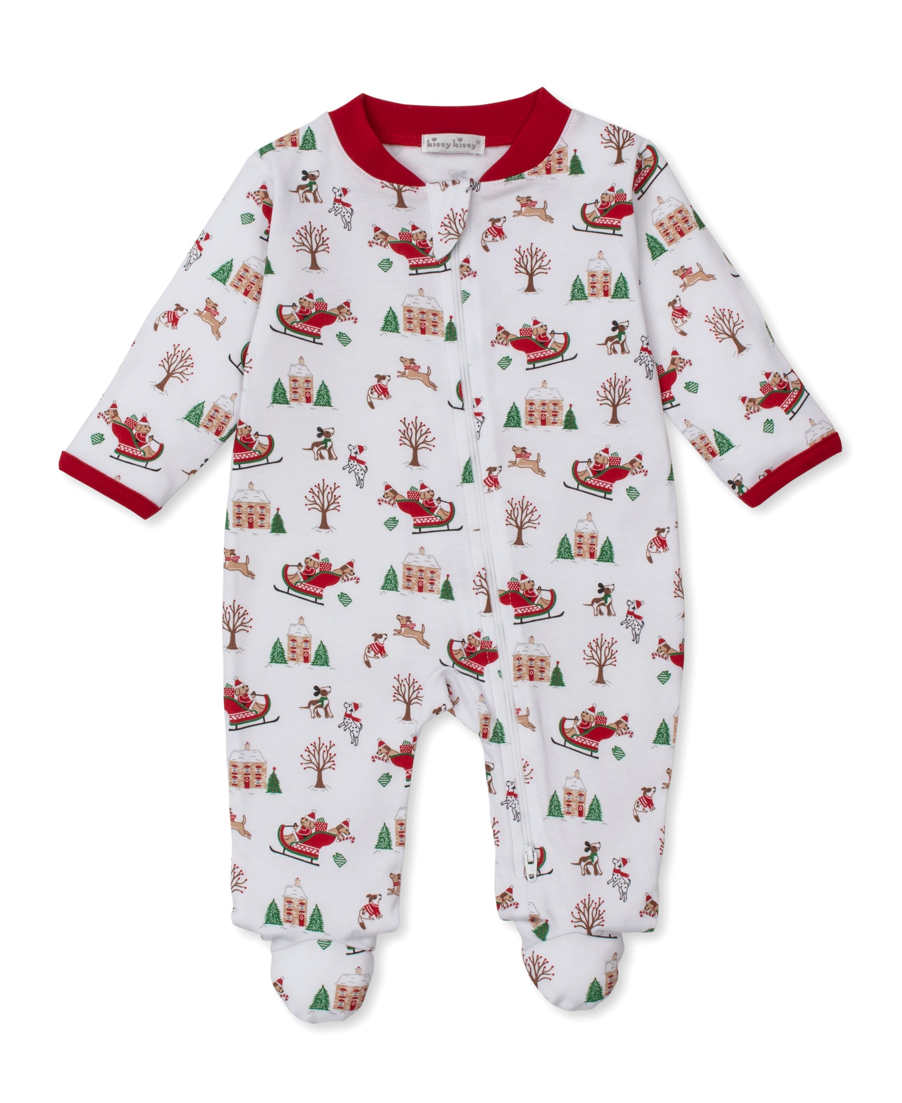 Up Up & Away Santa Pups Zip Footie - Kissy Kissy